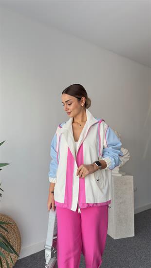 Benore Pembe Şerit Detaylı Yağmurluk