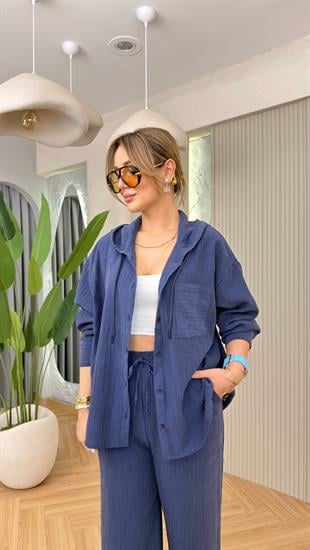 Lacivert Wave Kapüşonlu Takım