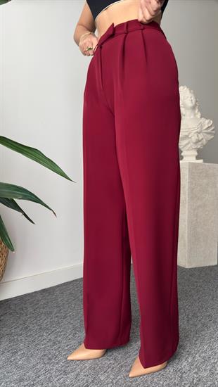 Bordo Fogliw Bel Detaylı Pantolon