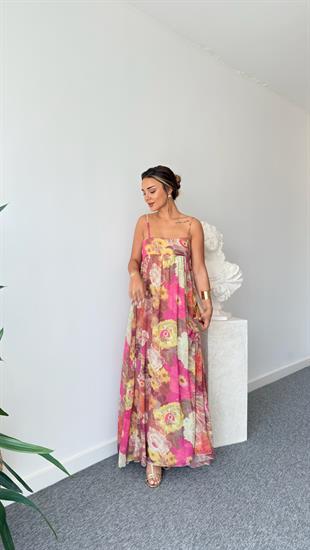 Leyisa Renkli Baskılı Şifon Elbise 