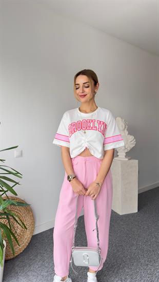 Brooklyn Yazılı Büzgülü Tshirt