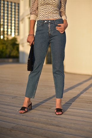 Fermuarlı Mom Jean
