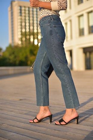 Fermuarlı Mom Jean