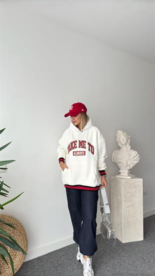 Eddy Yazılı Kapitone Kapüşonlu Beyaz Sweatshirt