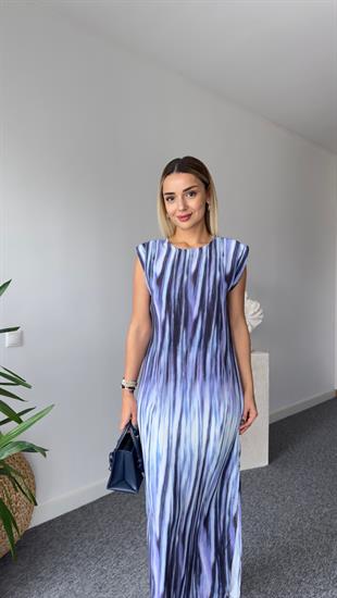 Renk Geçişli Batik Pileli Elbise 