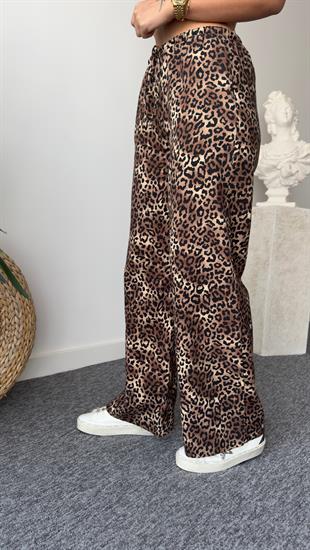 Gabardin Leopar Desen Bel Lastikli Pantolon