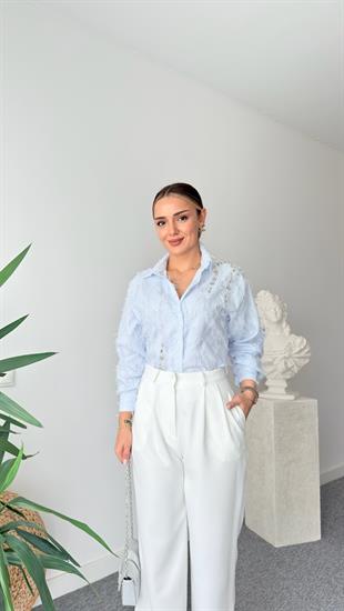 Fringed Taş İşlemeli Çizgili Tasarım Gömlek