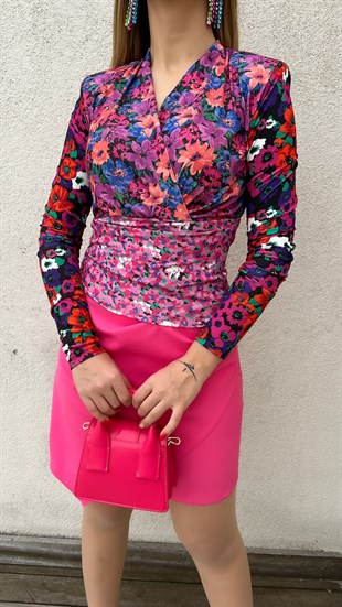 Floral Desen Büzgülü Bluz