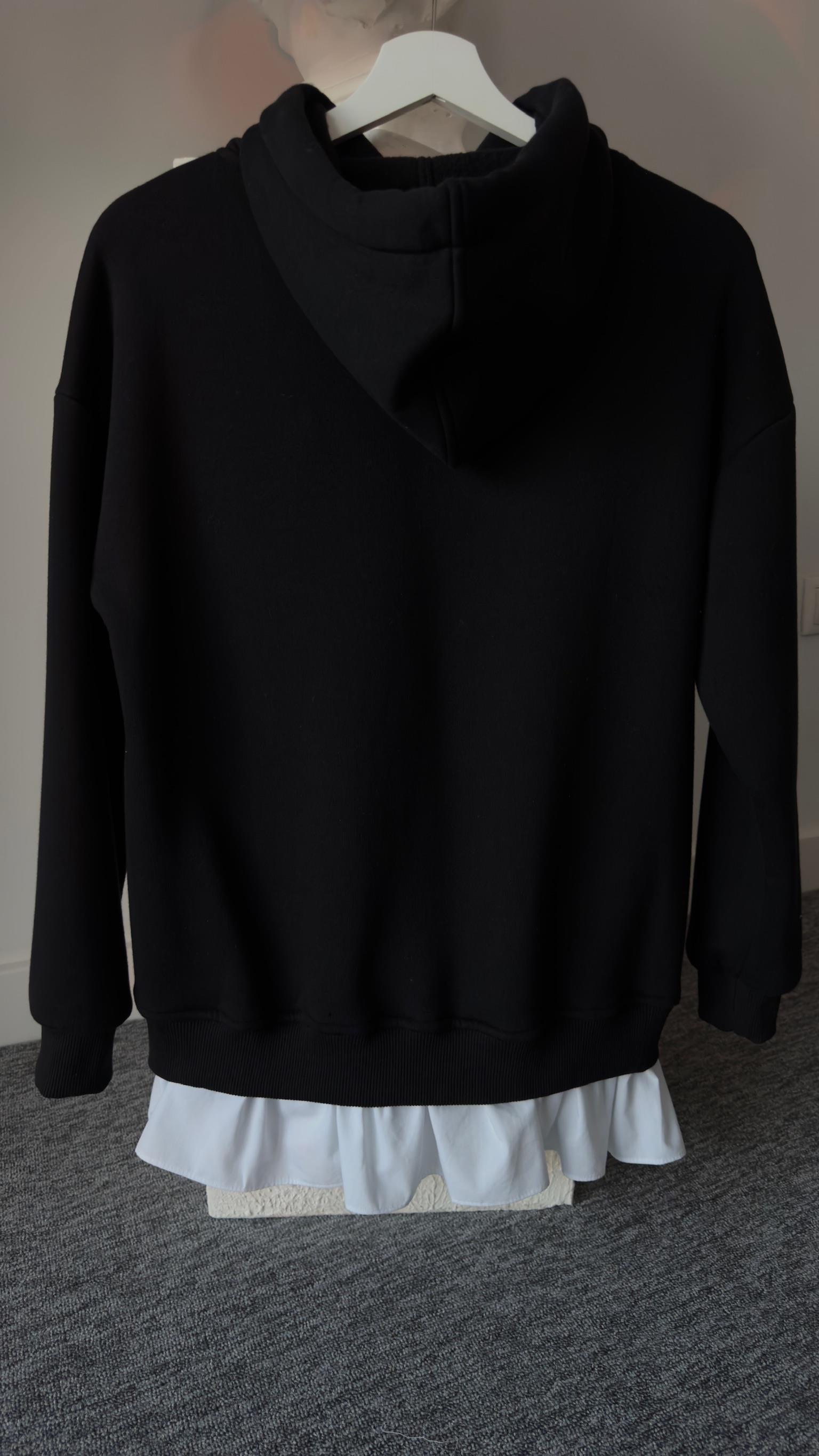 Altı Poplin Detay Yanlar Fermuarlı Siyah Sweat