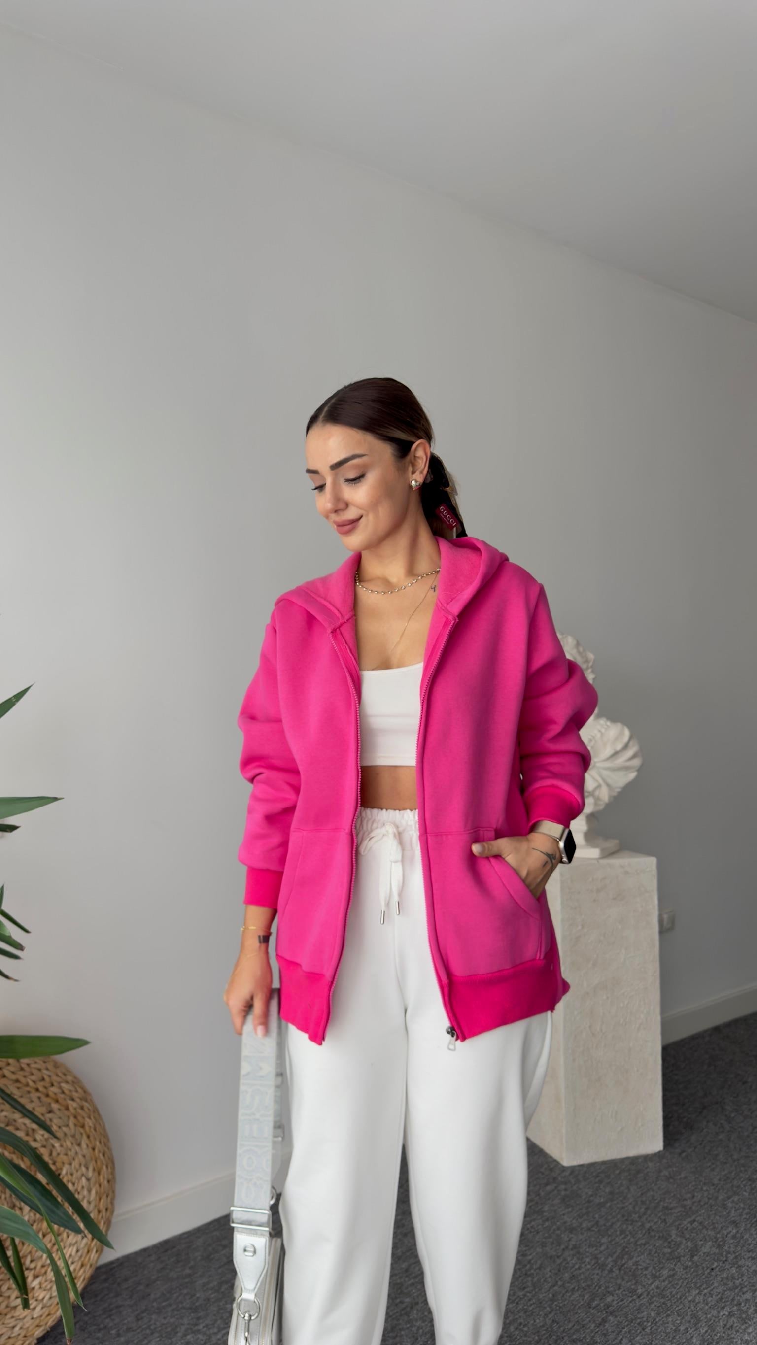 Lune Yanlar Yırtmaçlı Salaş Pembe Sweatshirt