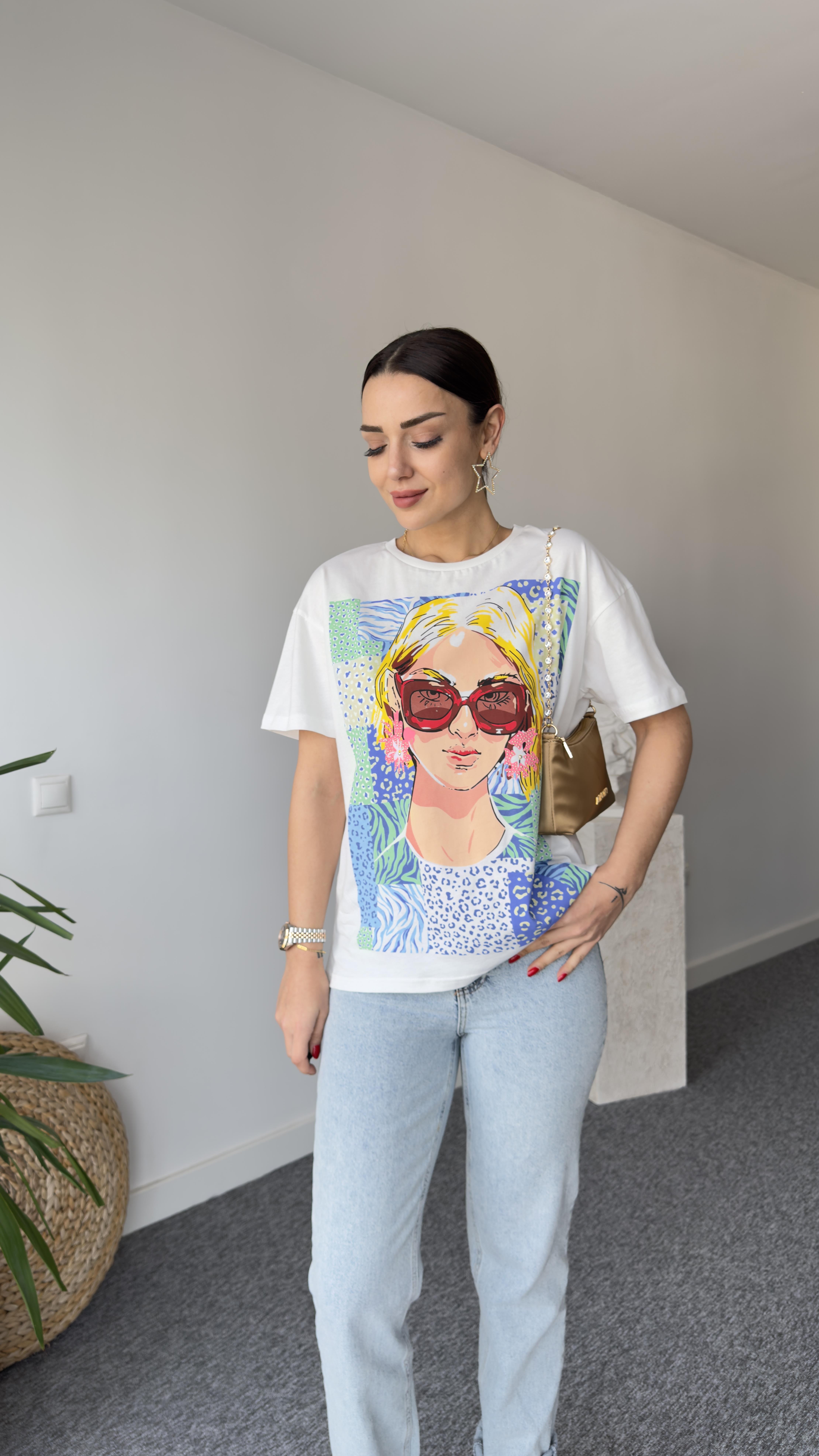 Cled Renkli Kız Baskı Tshirt