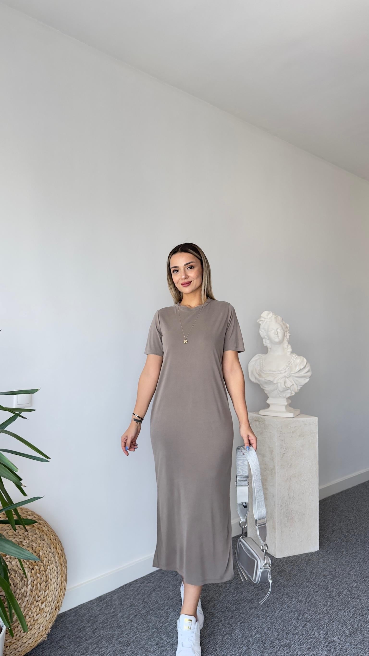 Maren Yıkamalı Vizon Modal Elbise 