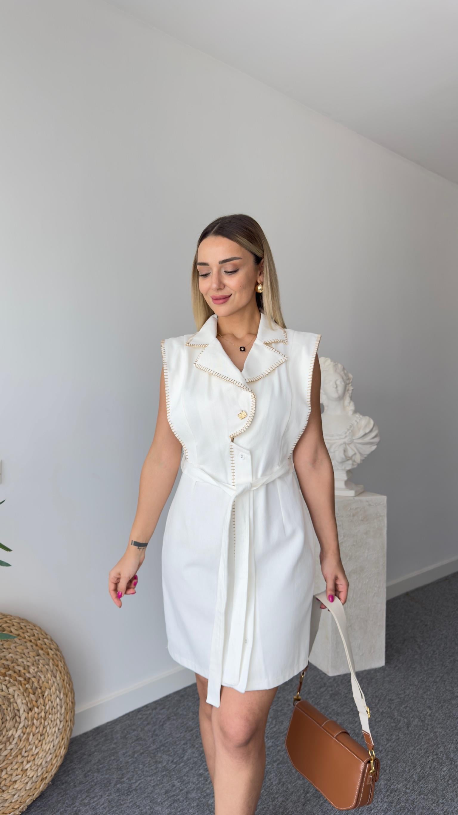 Marka Model Çoban Dikişli Ekru Gabardin Elbise 