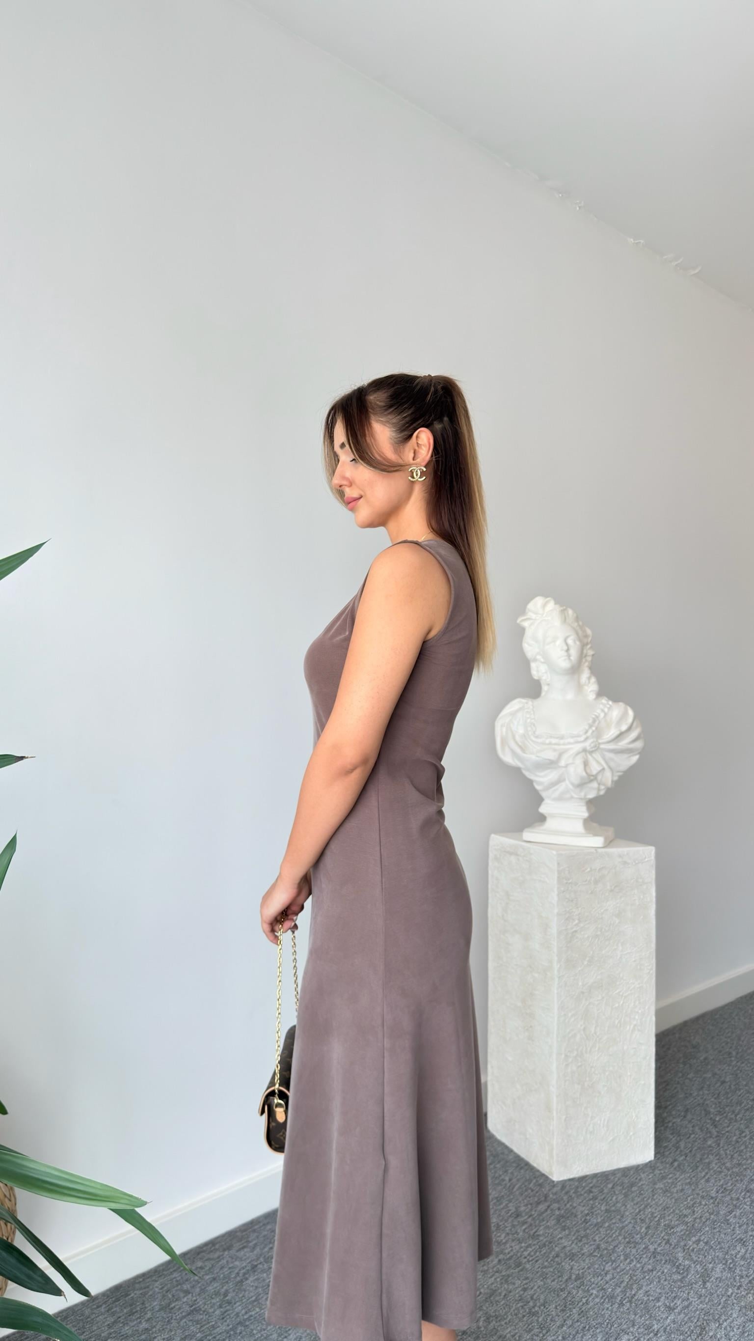 Kahve Mochi Basic Modal Elbise 