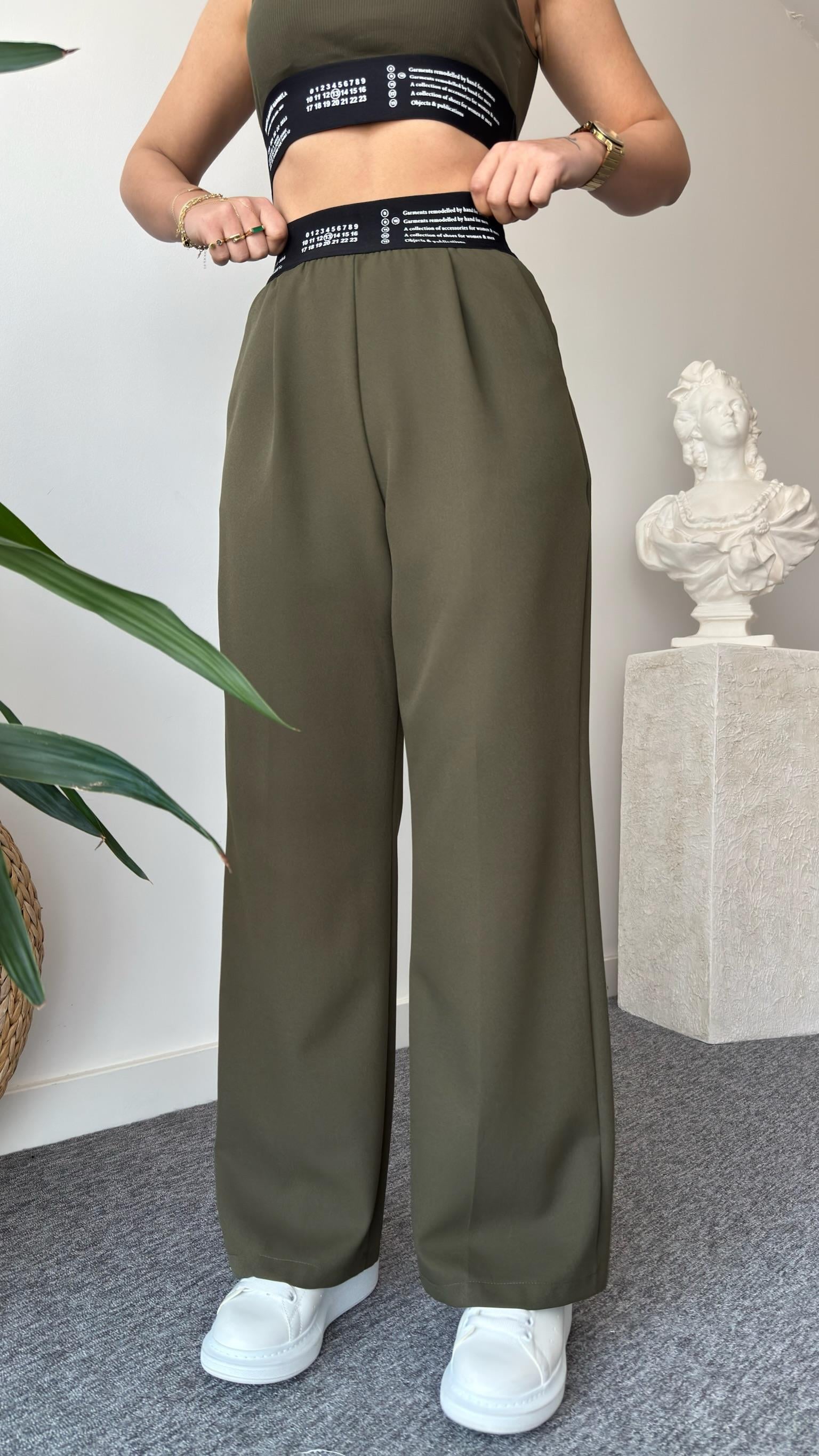 Haki Pugna Bel Yazılı Pantolon