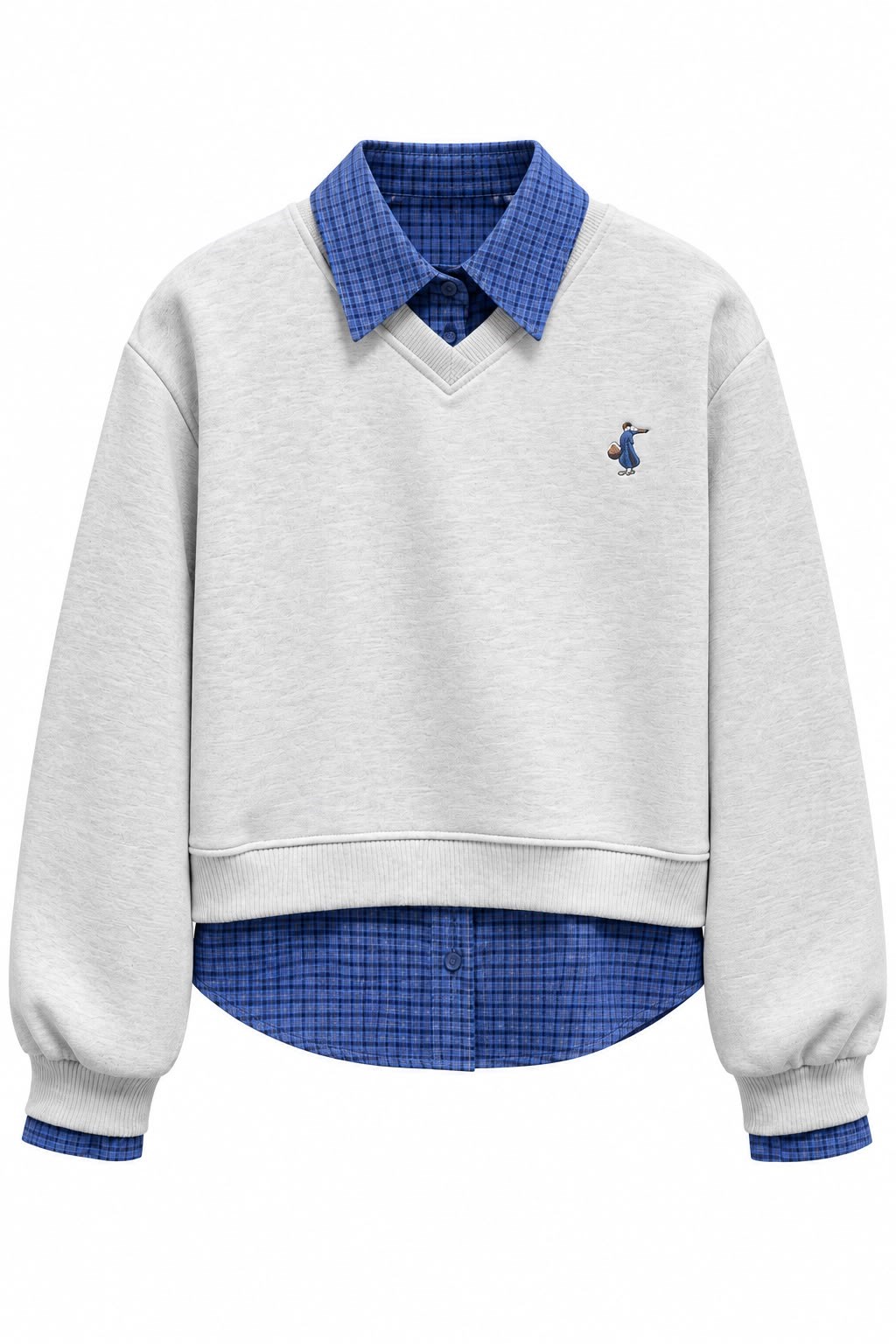 Salta Gömlek Detaylı Gri Sweatshirt