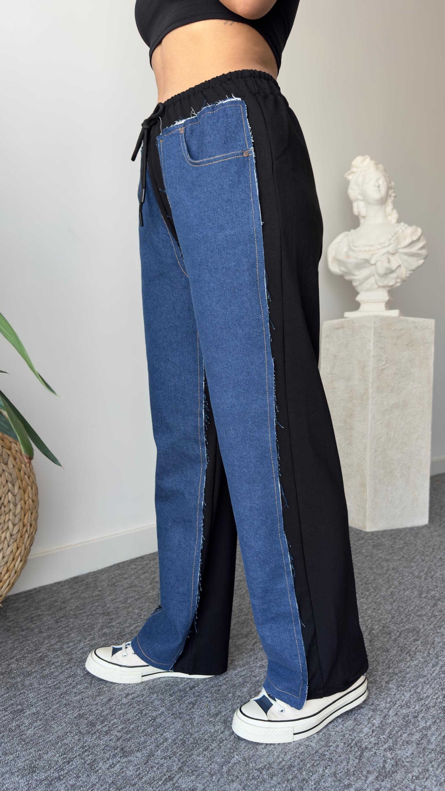 Önü Kot Arkası Penye Detaylı Pantolon