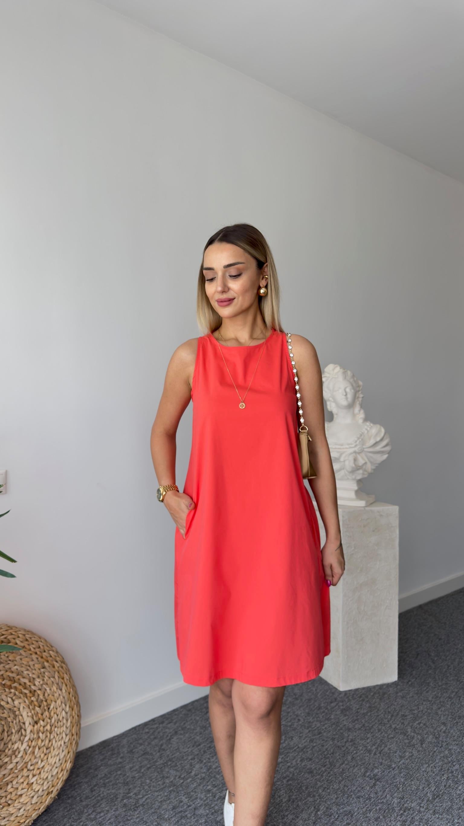 Nar Çiçeği Cepli Çan Elbise 