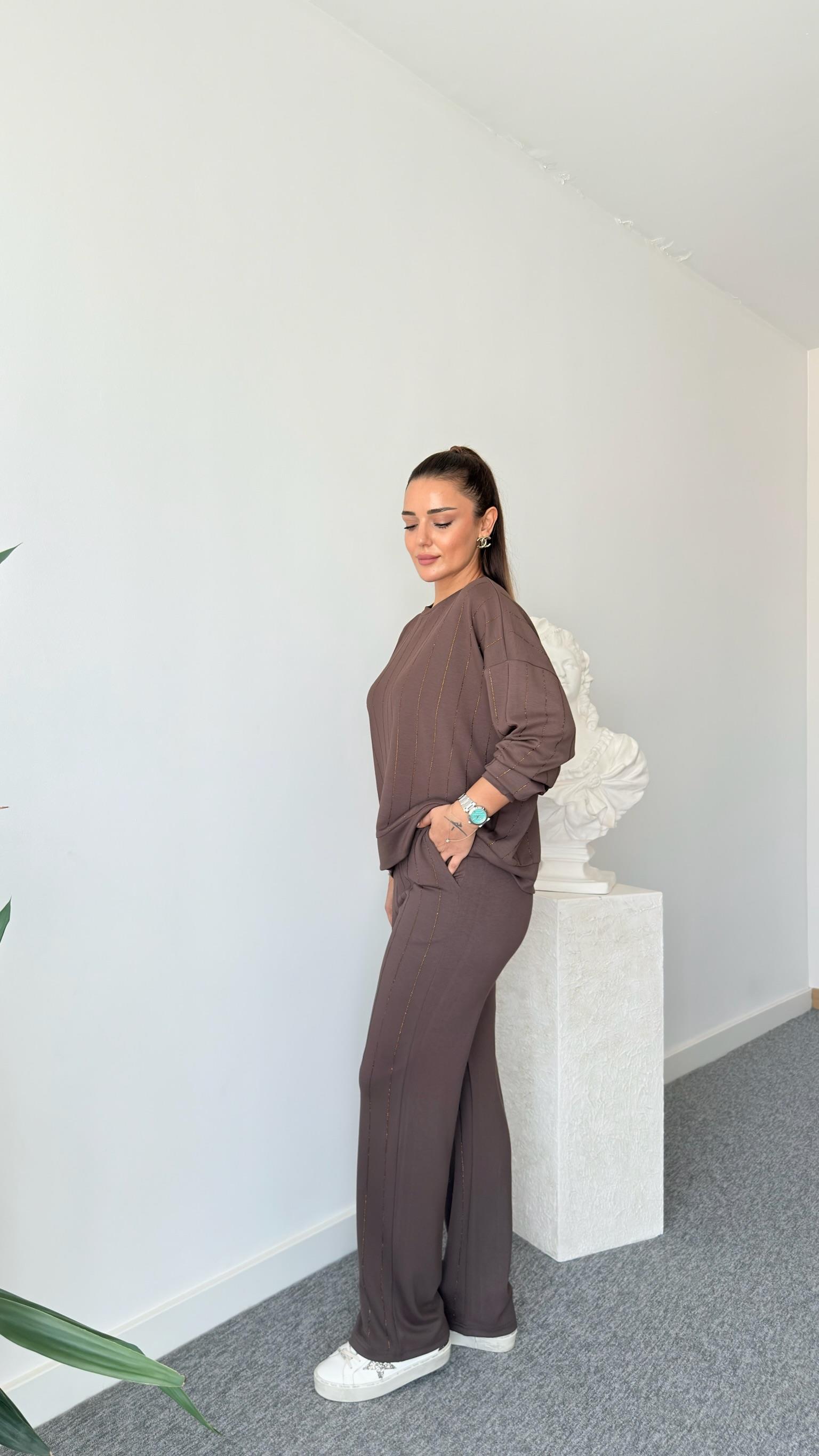 Kahve Jera Taşlı Modal Takım