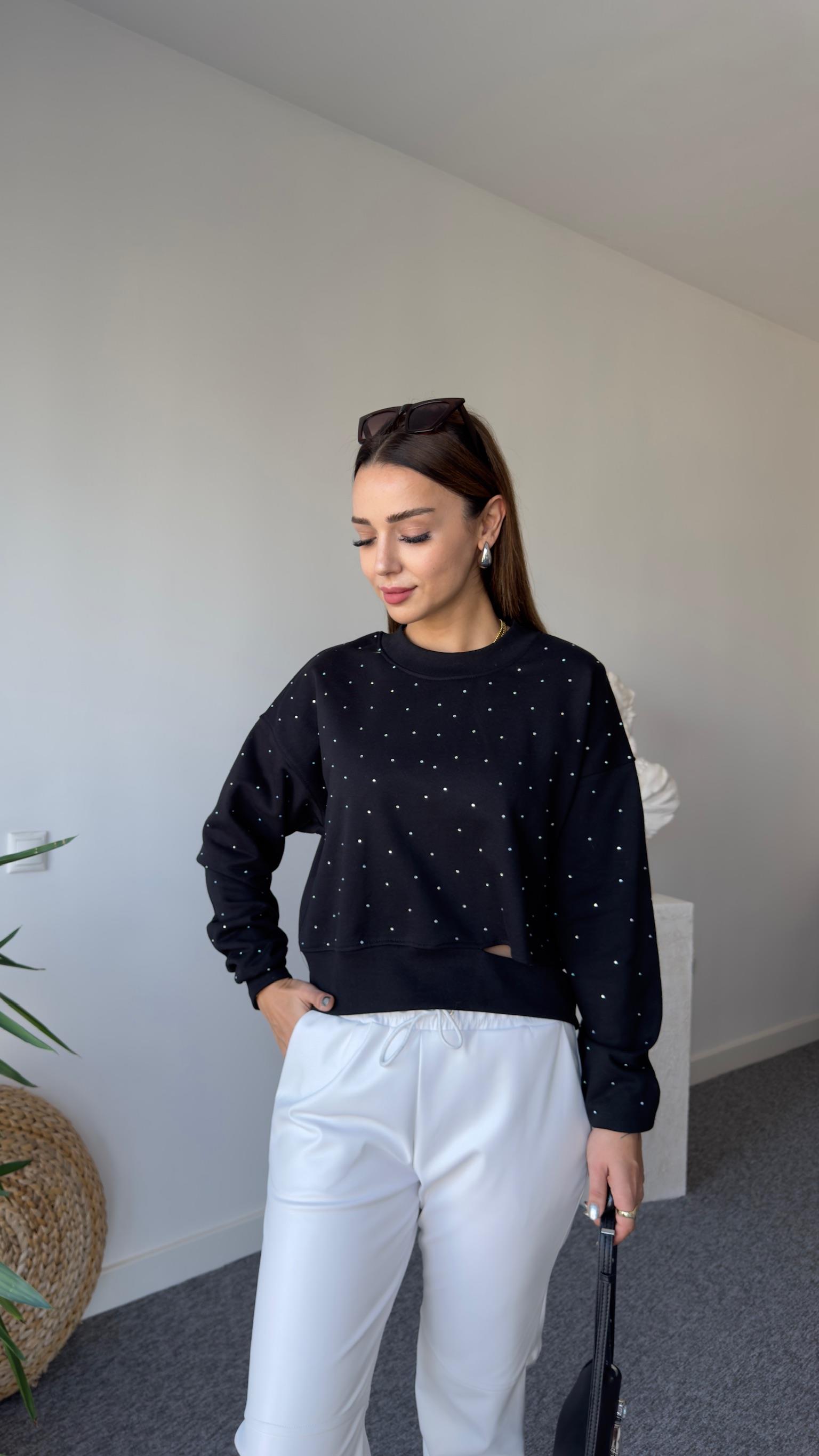 Lines Orj Model Taşlı Siyah Sweat
