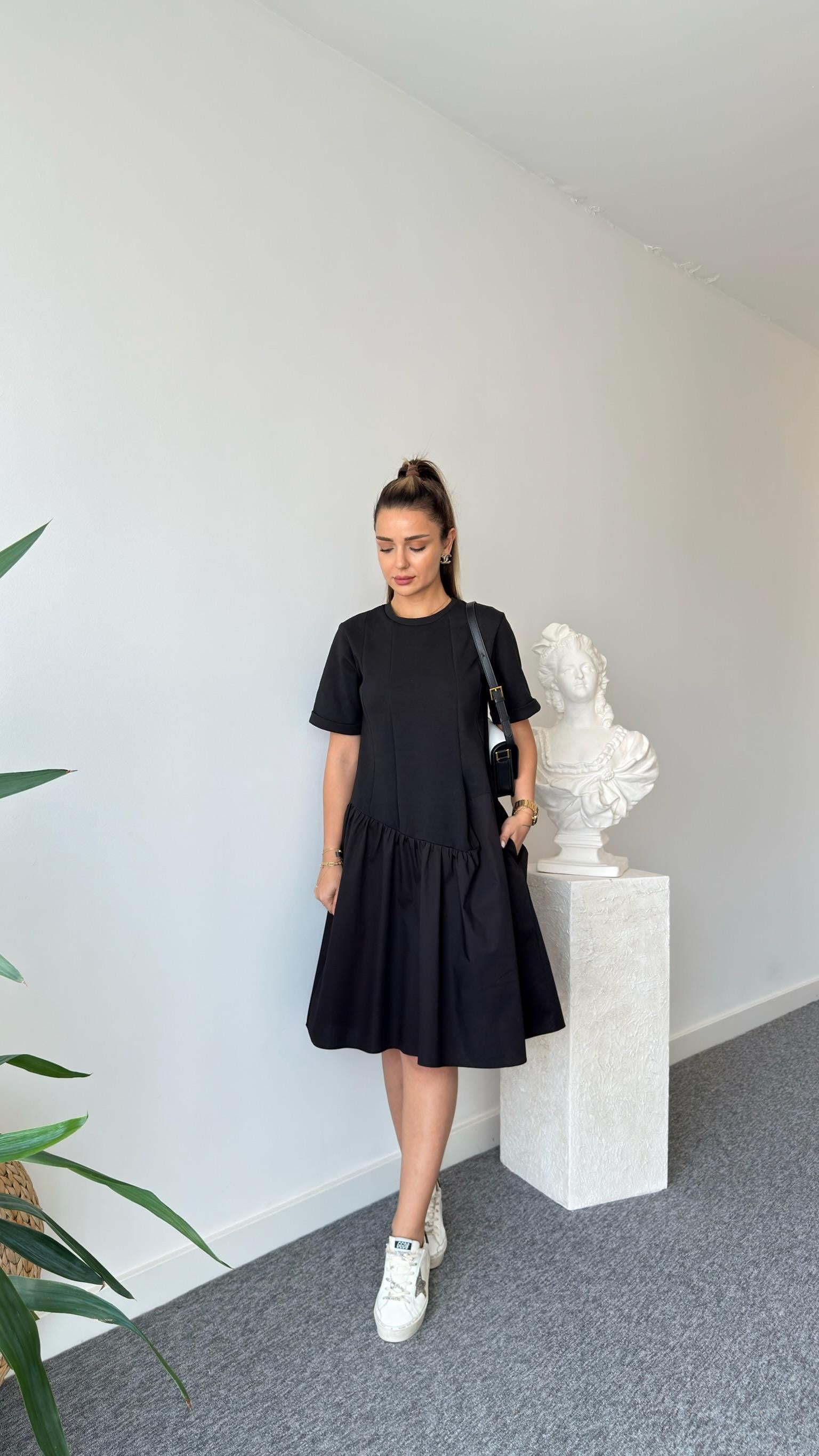 Siyah Ronse Marka Model Garnili Elbise 