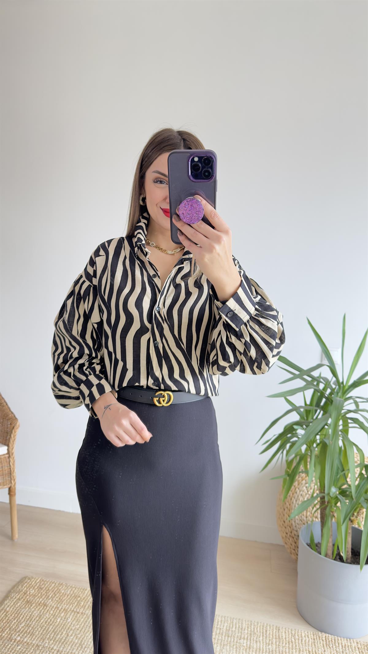 Kasira Zebra Desen Keten Gömlek