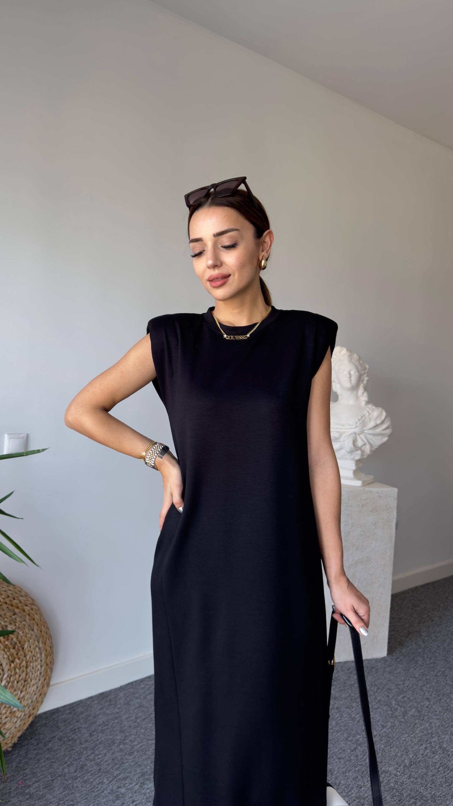 Vatkalı Premıum Siyah Modal Elbise