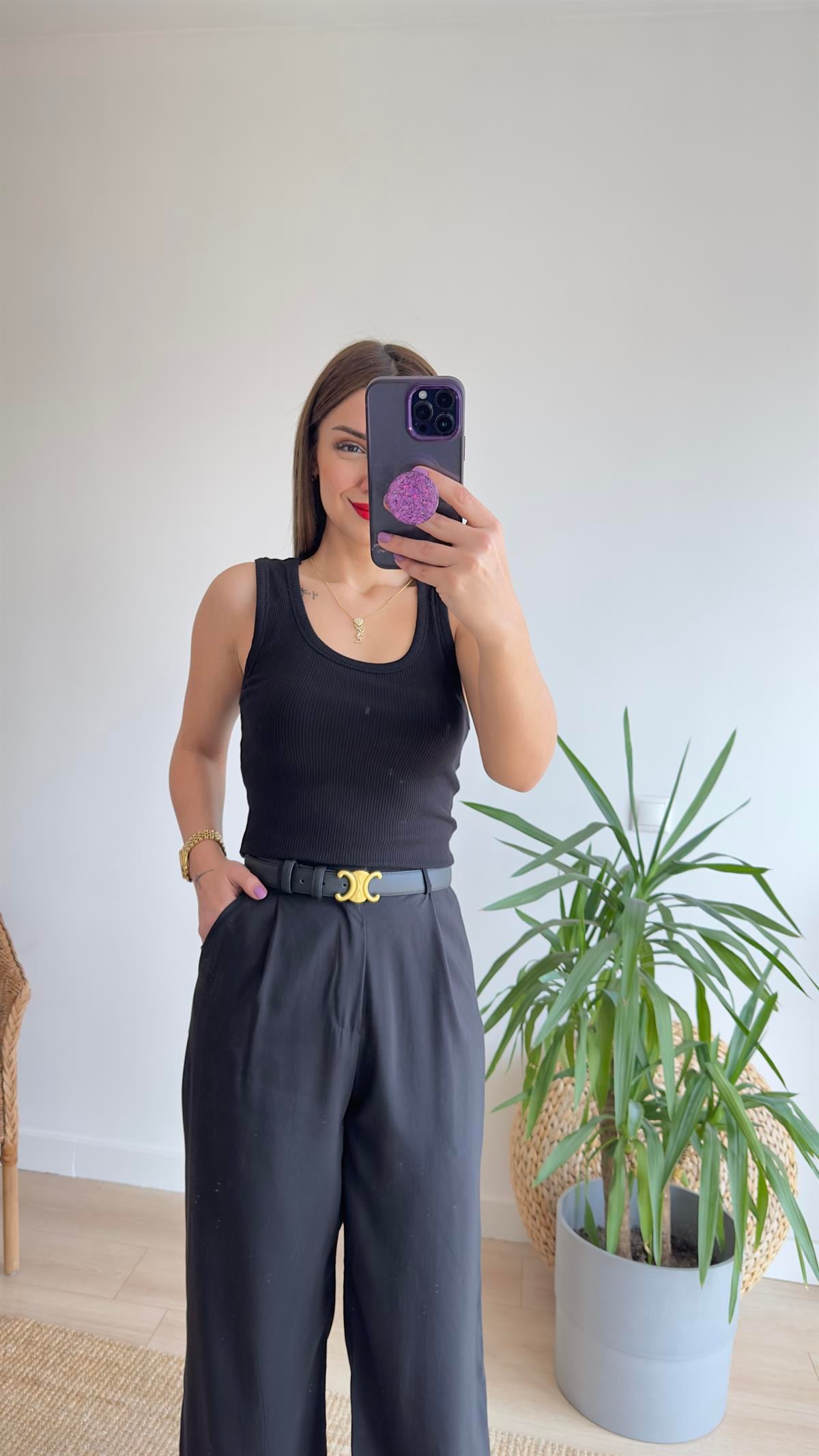İlya Çizgili U Yaka Siyah Crop