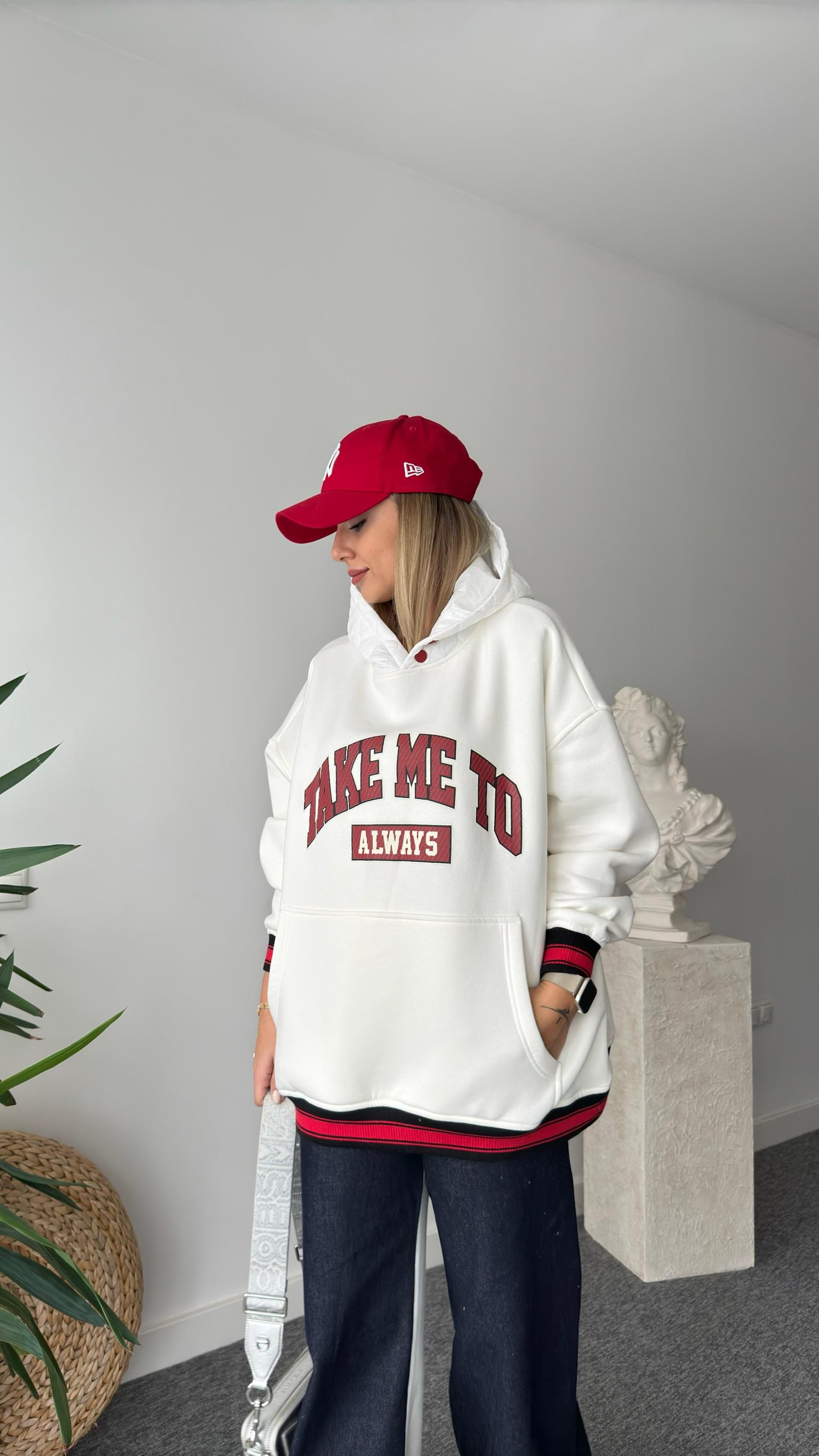 Eddy Yazılı Kapitone Kapüşonlu Beyaz Sweatshirt