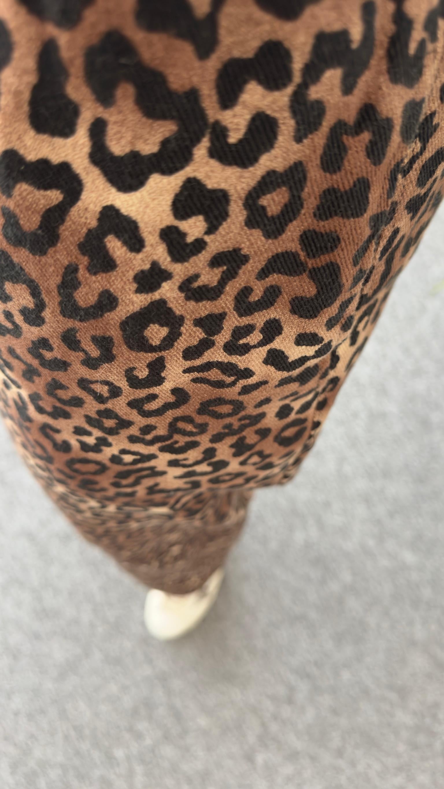 Gabardin Leopar Desen Bel Lastikli Pantolon