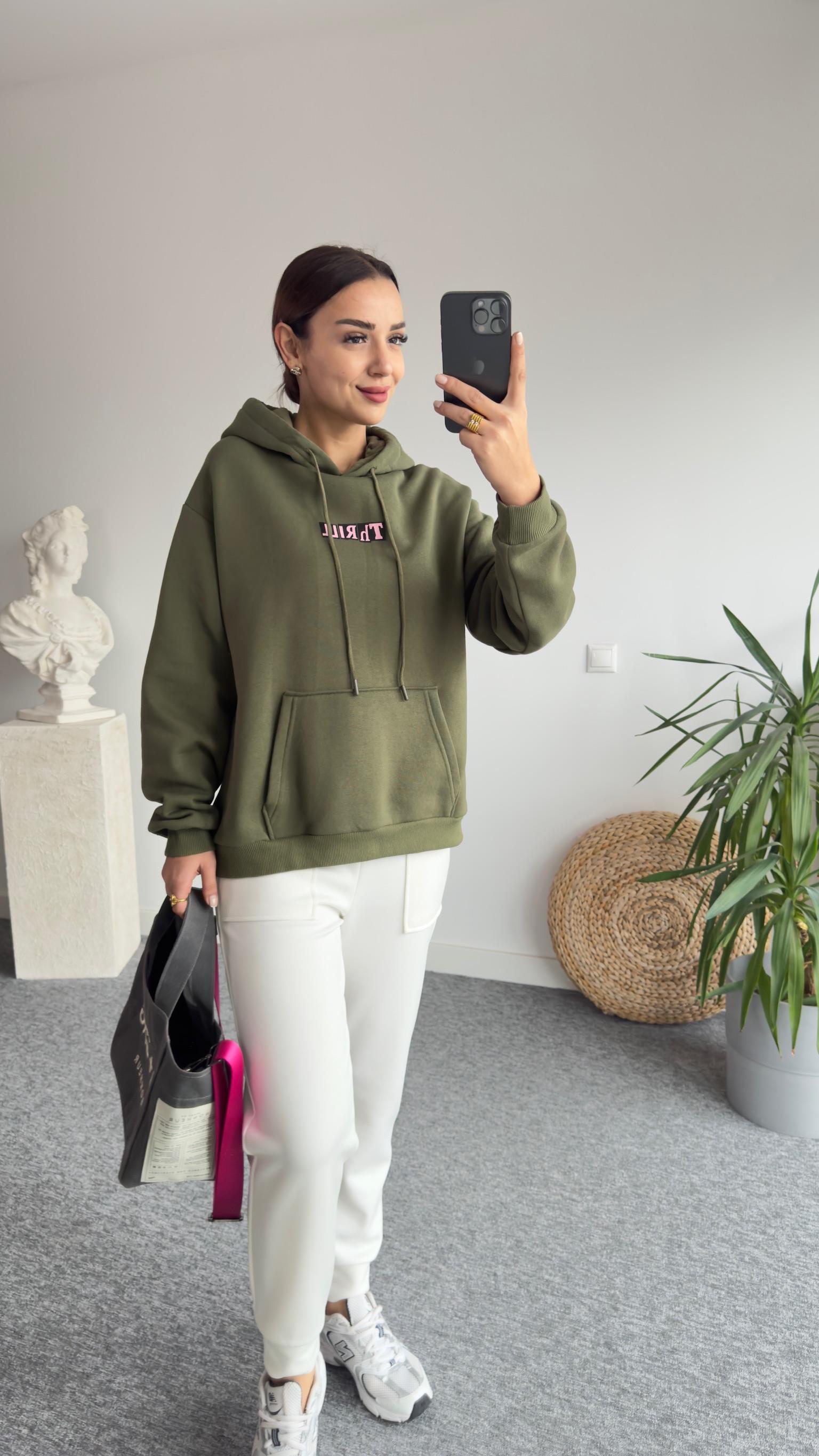 Kapüşonlu Sırt Leopar Baskı Sweat