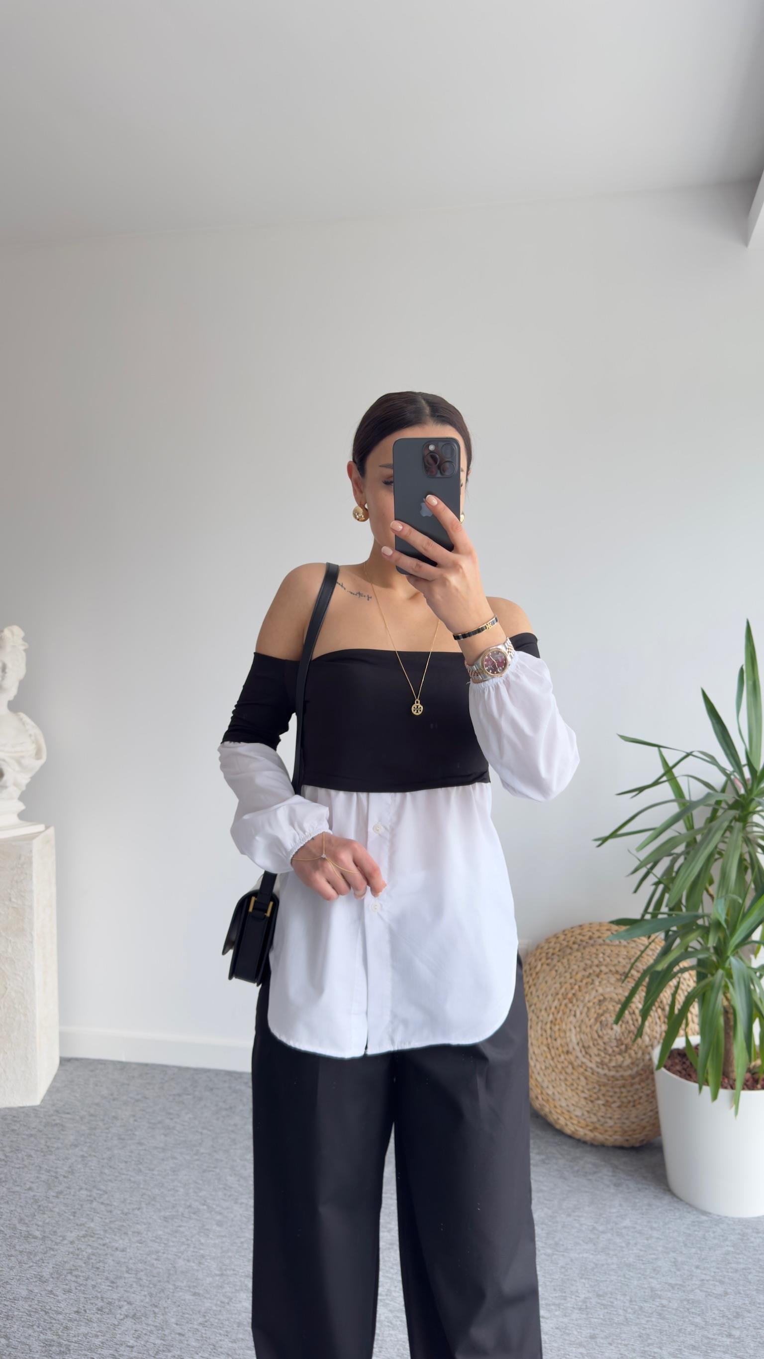 Madonna Yaka Gömlek Detay Sandy Bluz