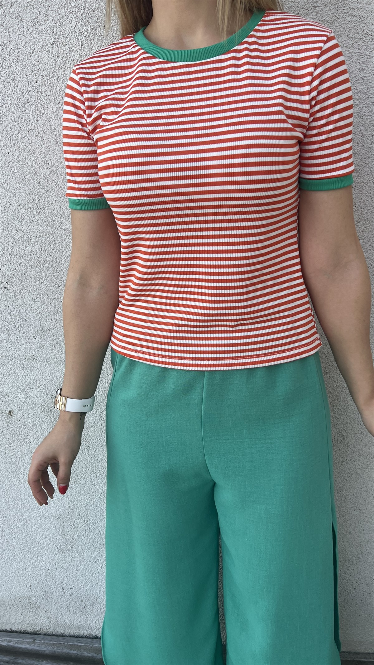 Turuncu Çizgili Bluz