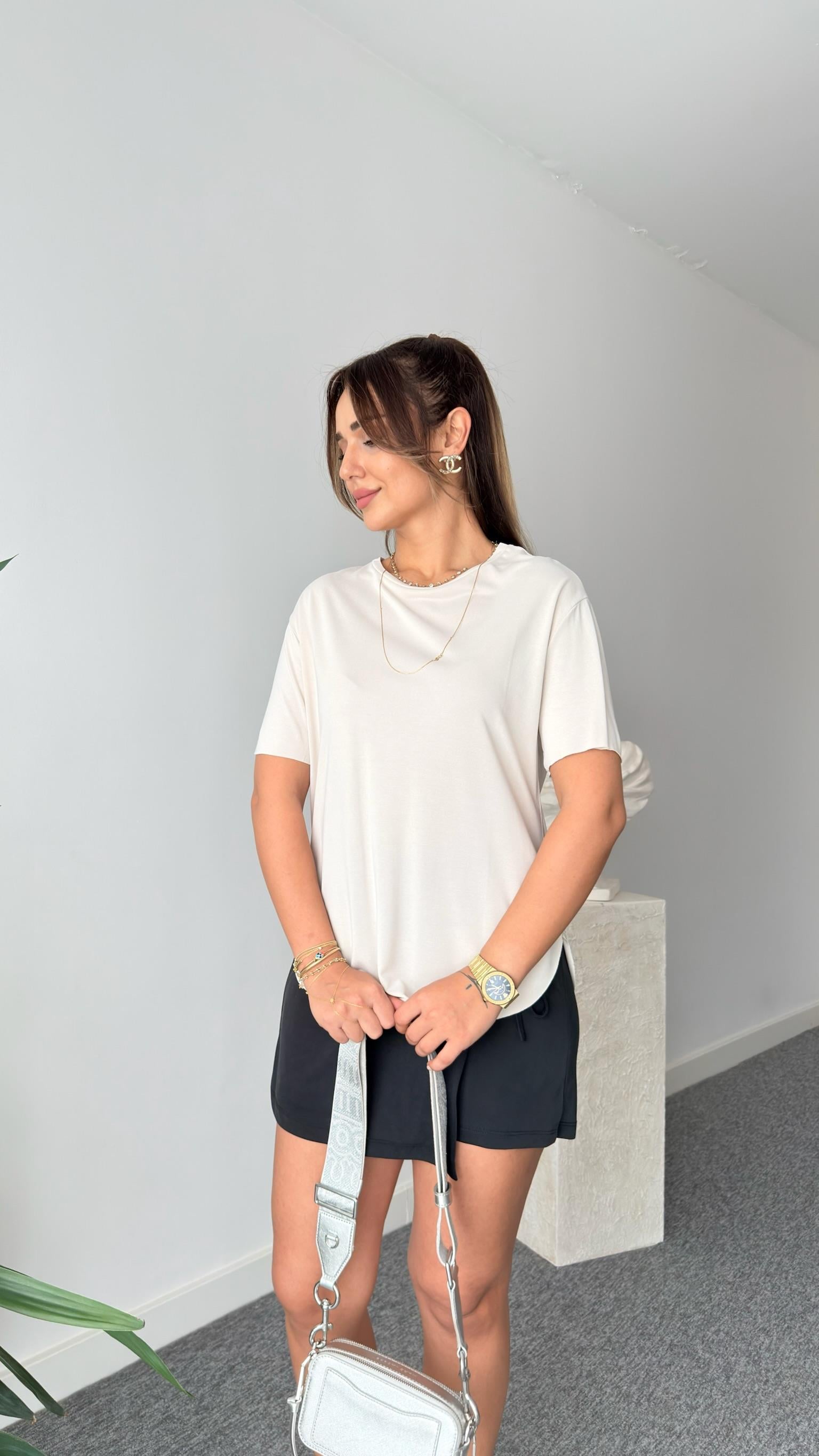 Bej Oys Lazer Kesim Tshirt