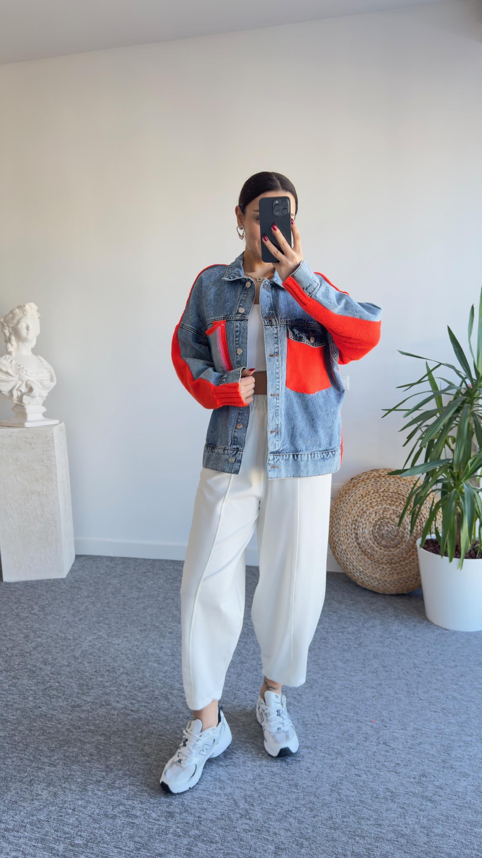 Sırt Turuncu Trikolu Jean Ceket