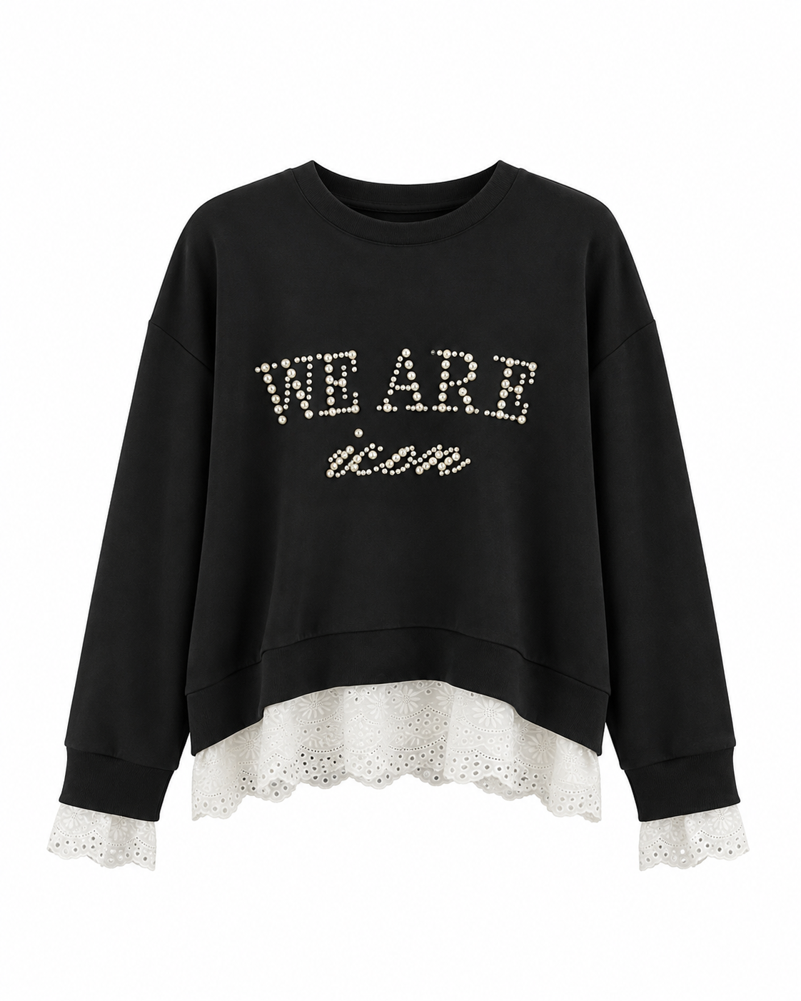 Siyah Flois İnci Yazılı Modal Sweatshirt