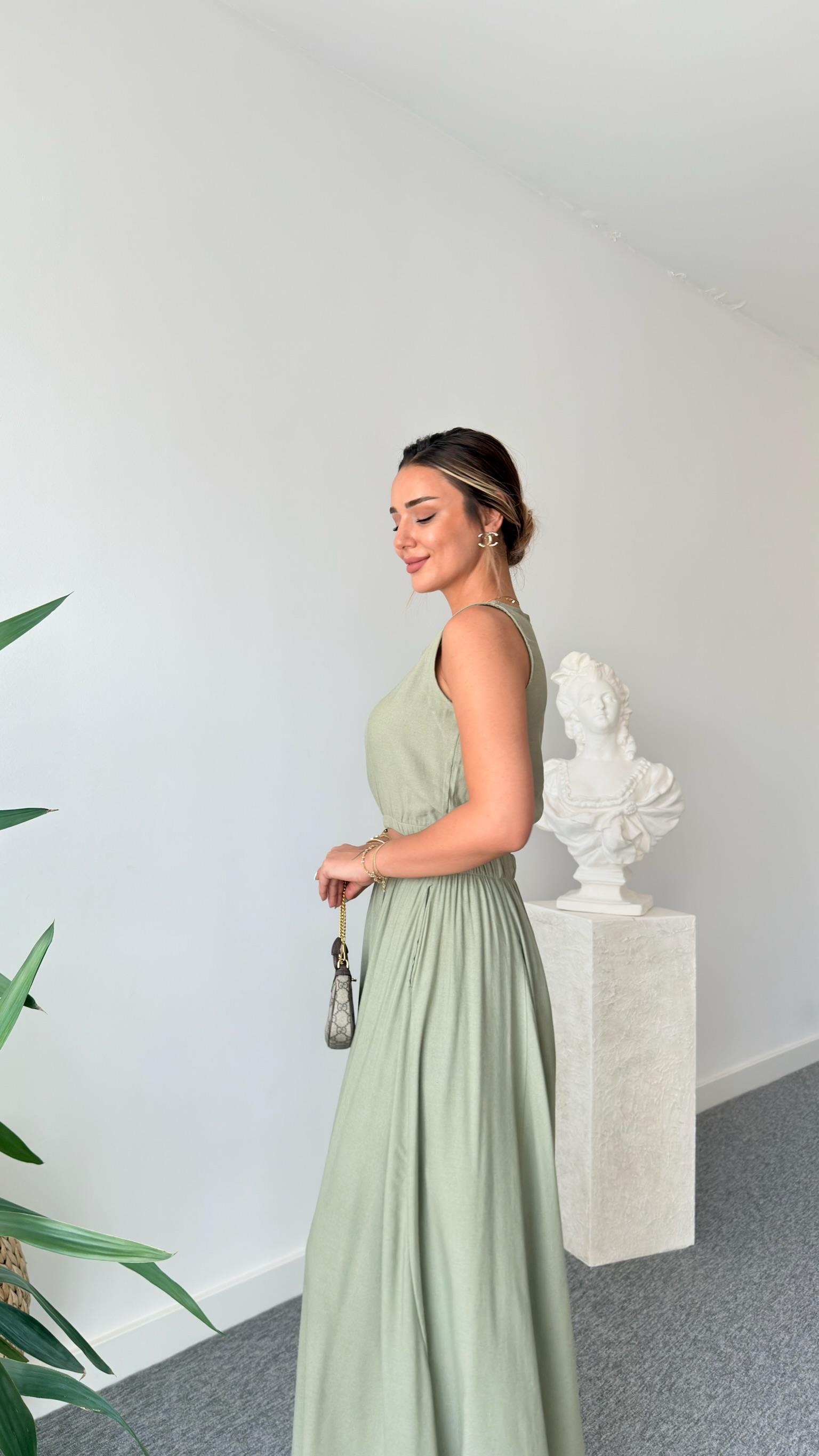 Mint Keten Etekli Crop Takım