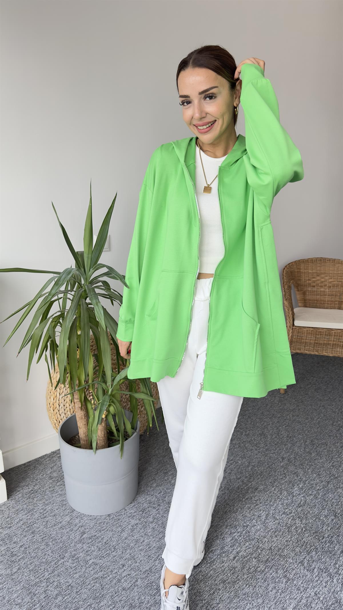 İki İplik Yanları Yırtmaçlı Olive Sweat