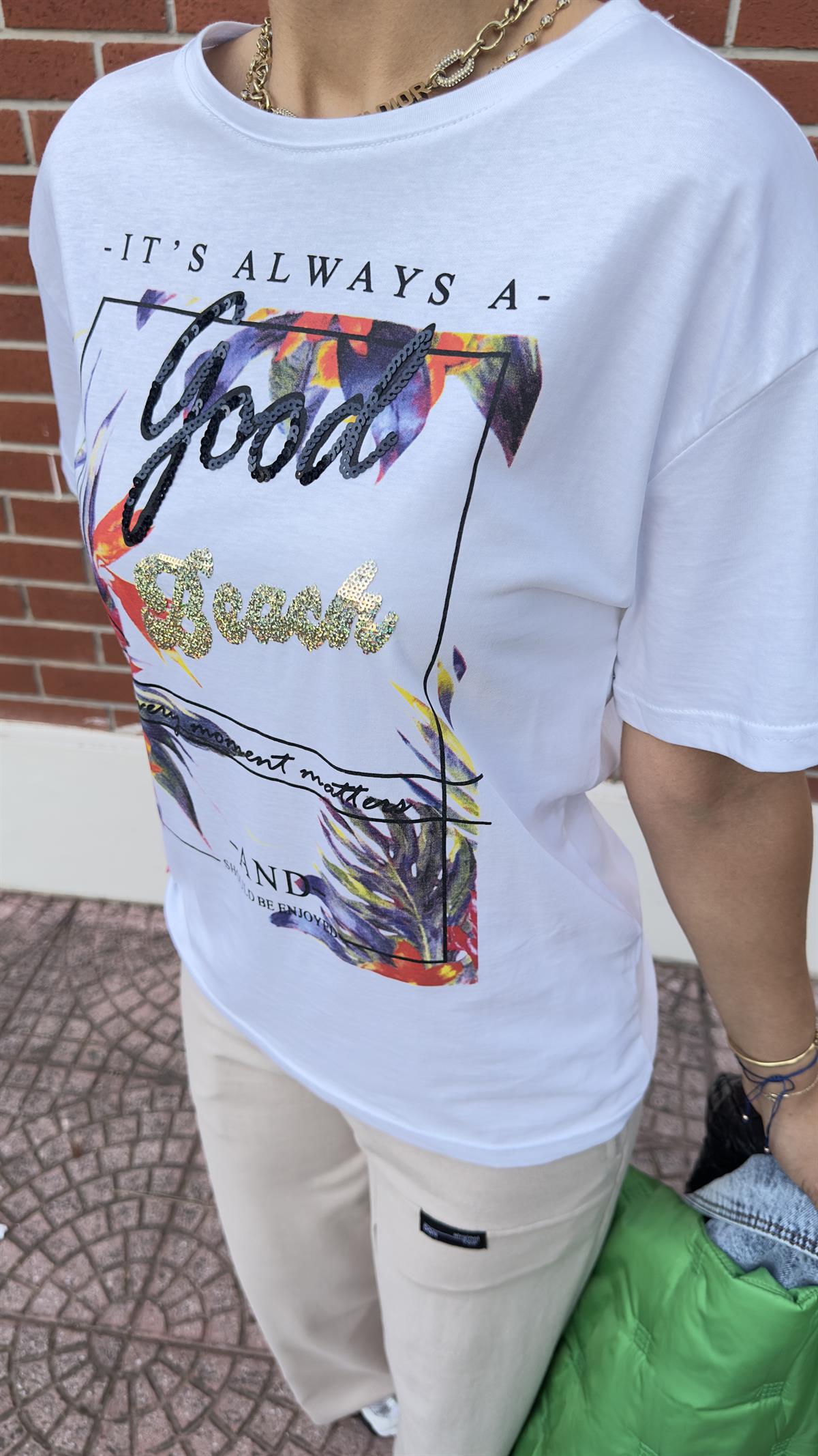 Good Beach Baskılı Beyaz Tshirt