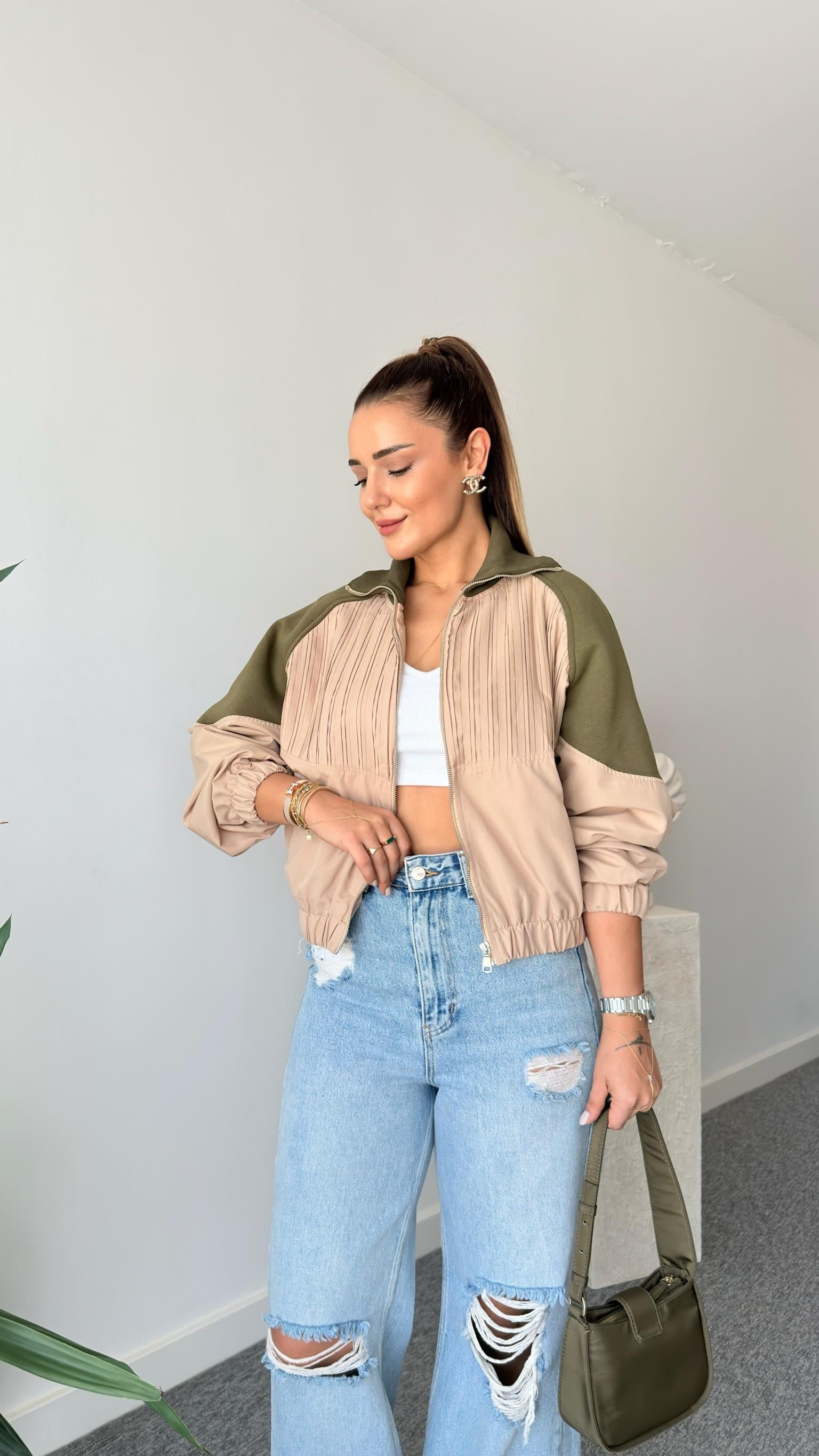 Bej Ouse Orj Marka Bomber Ceket