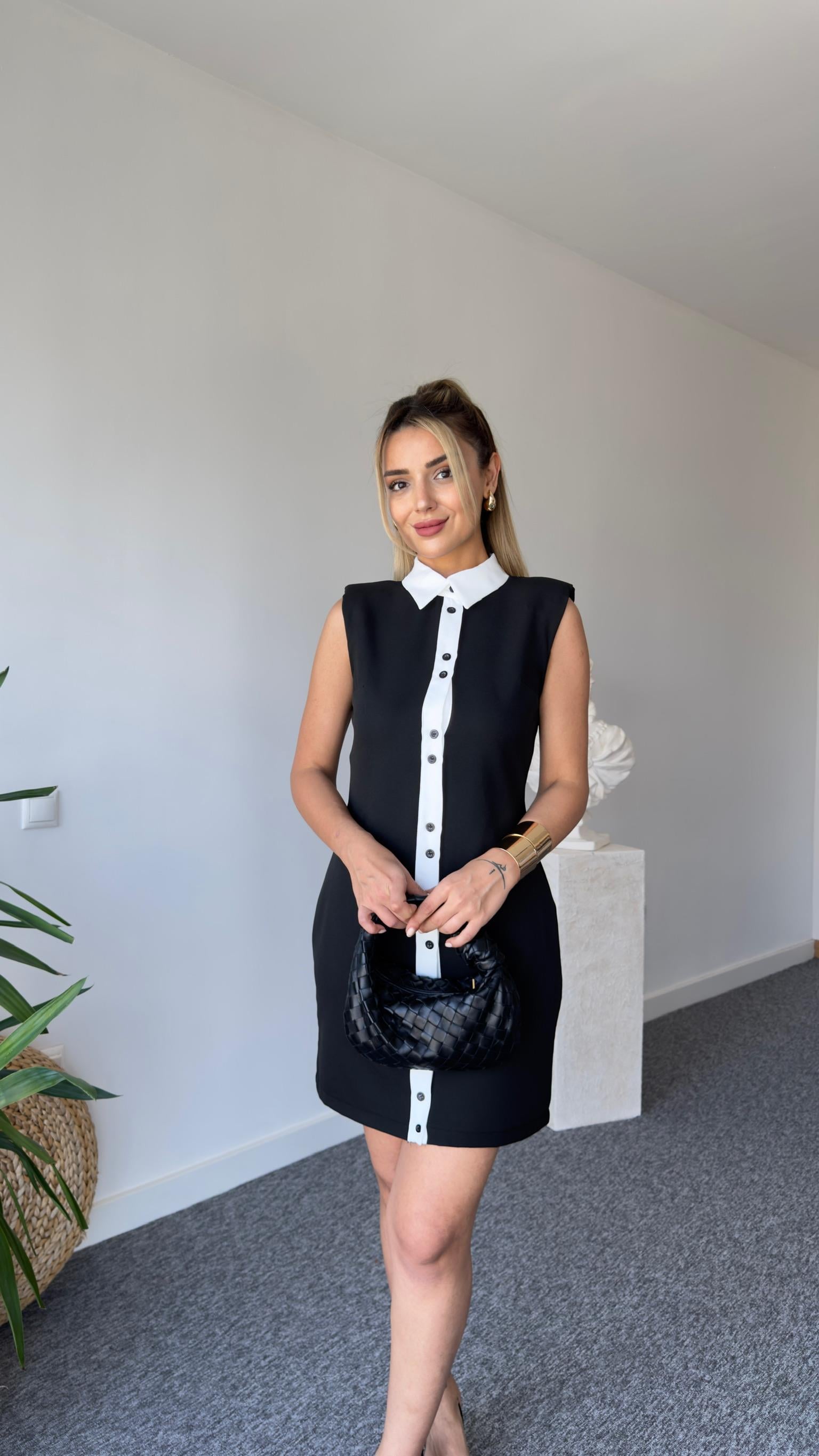 Zra Model Şerit Detaylı Siyah Elbise 