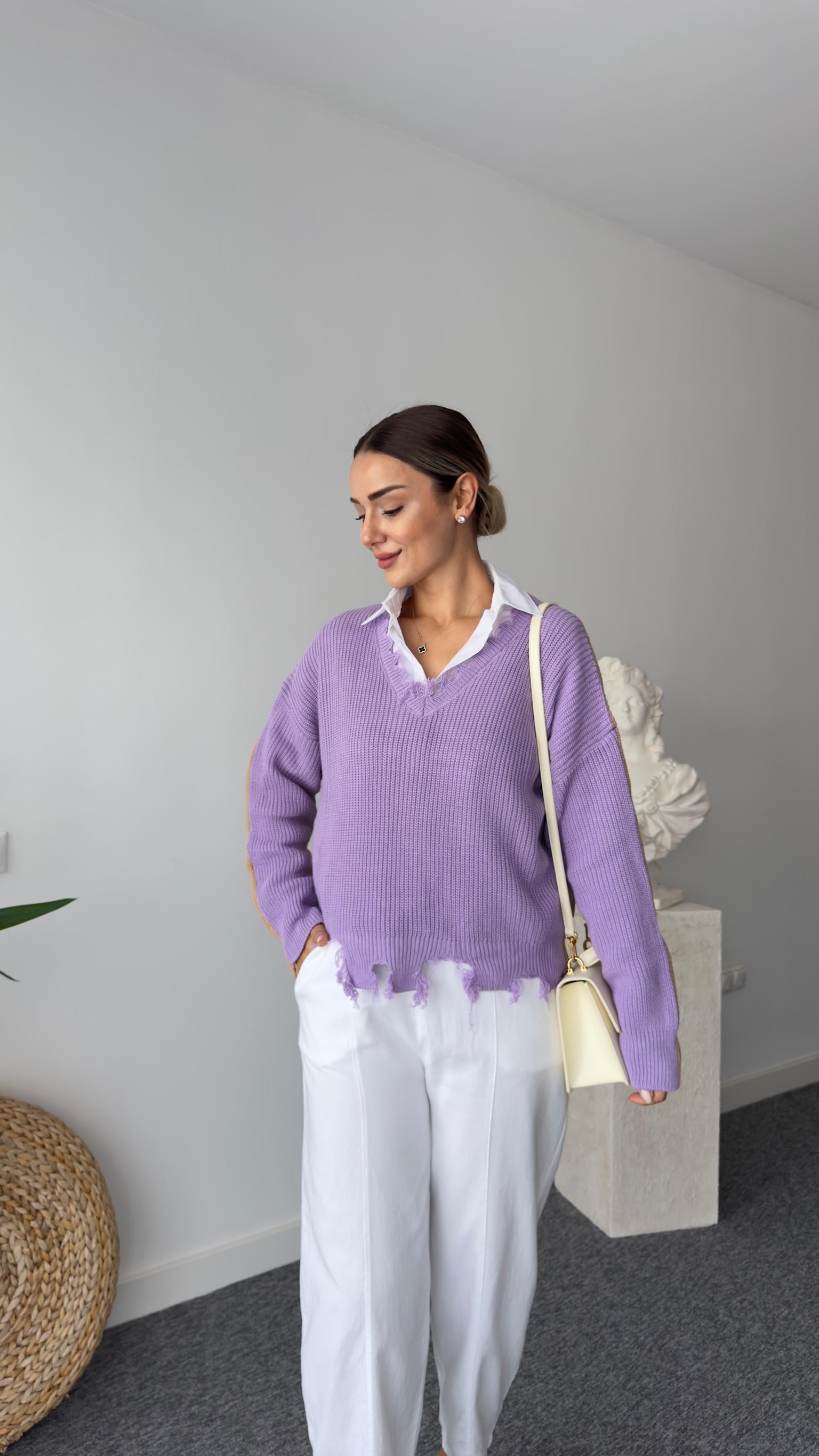 Tws Model Çift Renk Yırtıklı Kazak