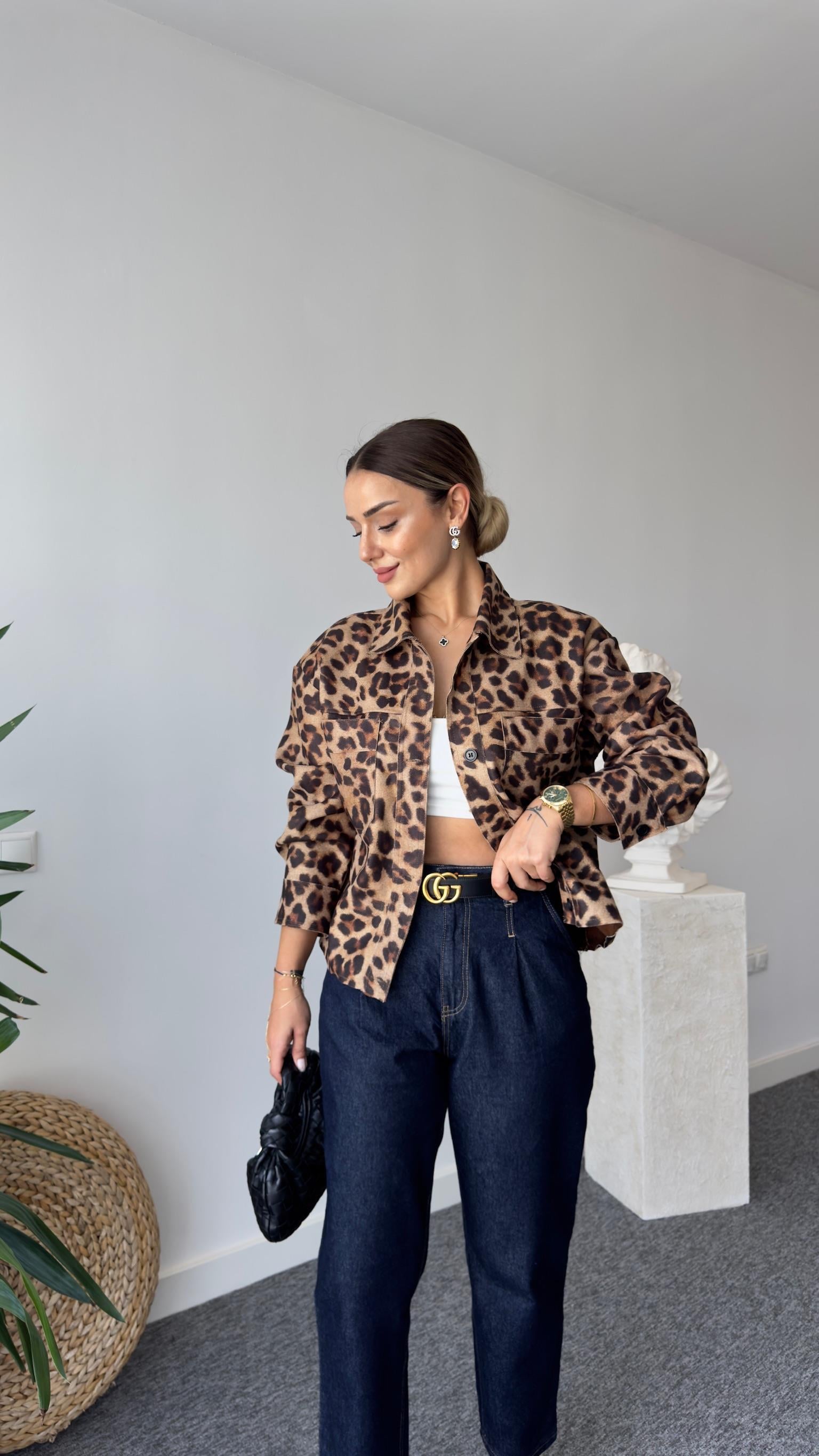 İnce Kaşe Zra Model Leopar Desen Ceket