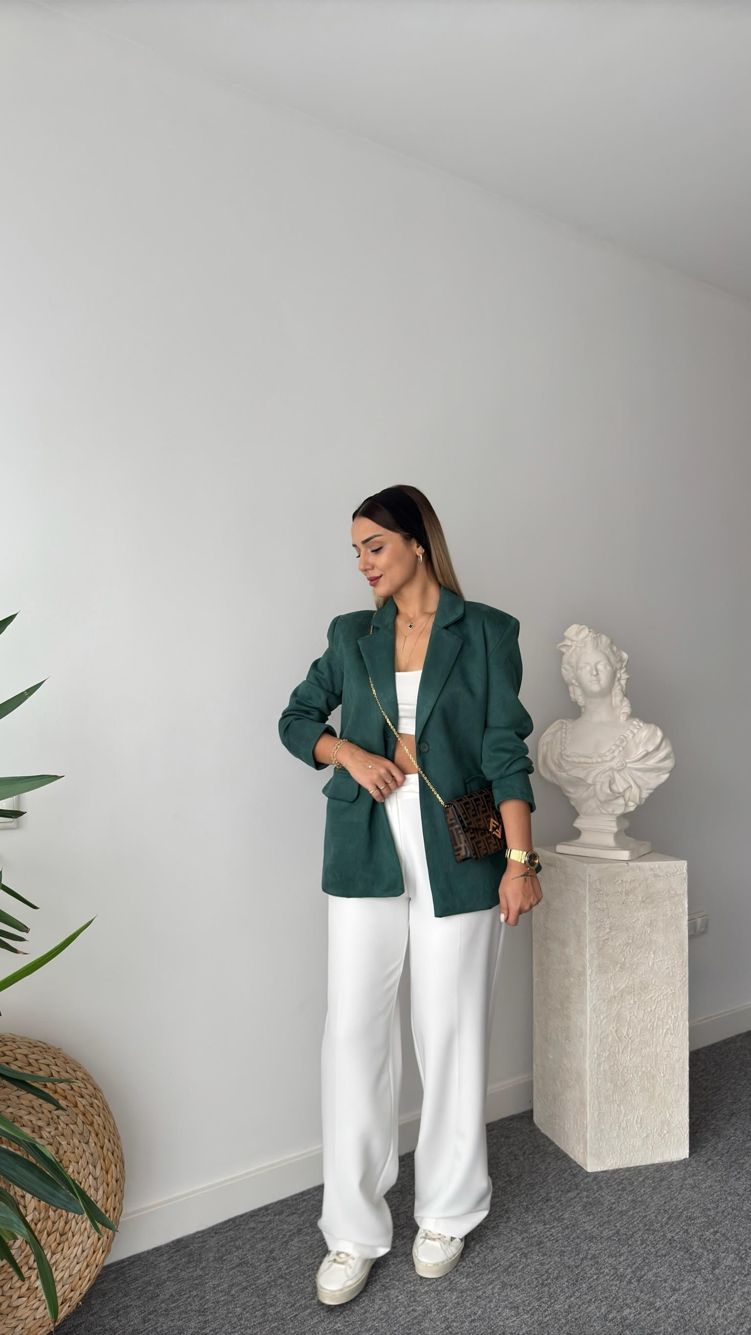 Quir Yeşil Süet Blazer Ceket