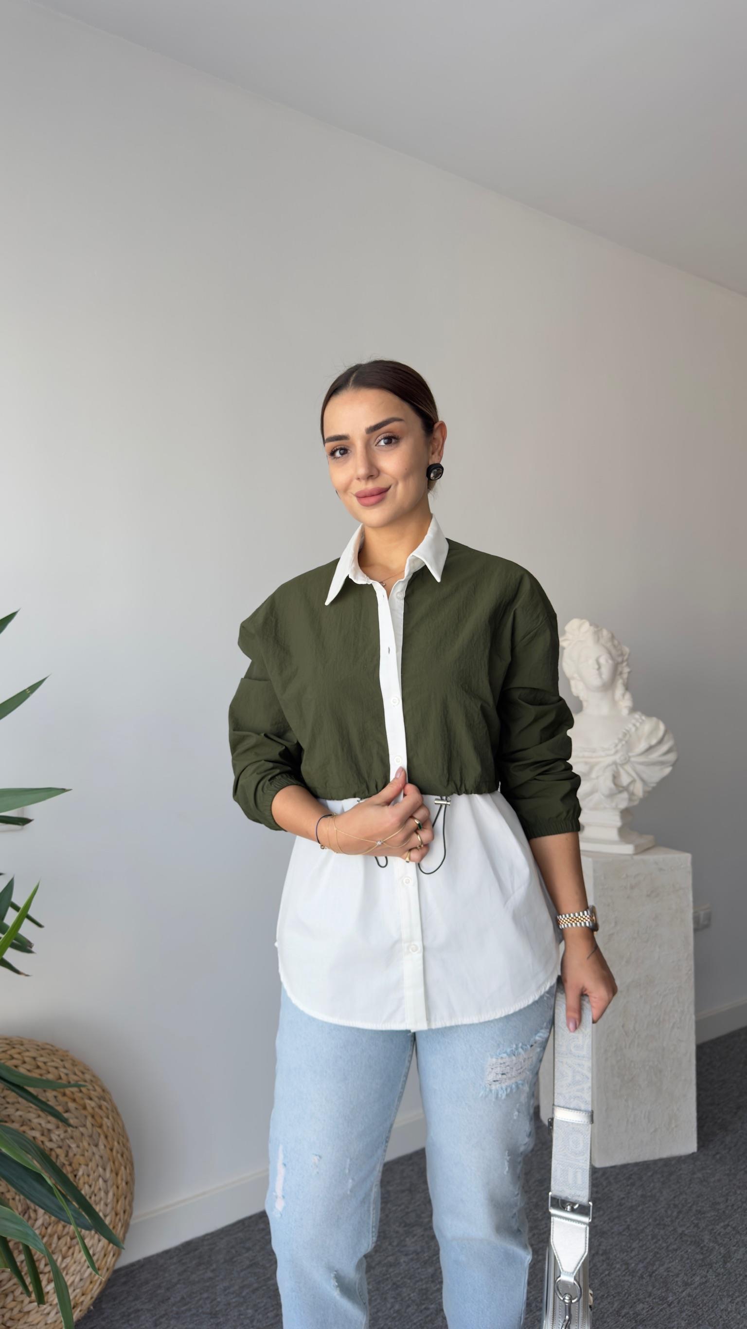 Marija Büzgülü Haki Paraşüt Detay Gömlek
