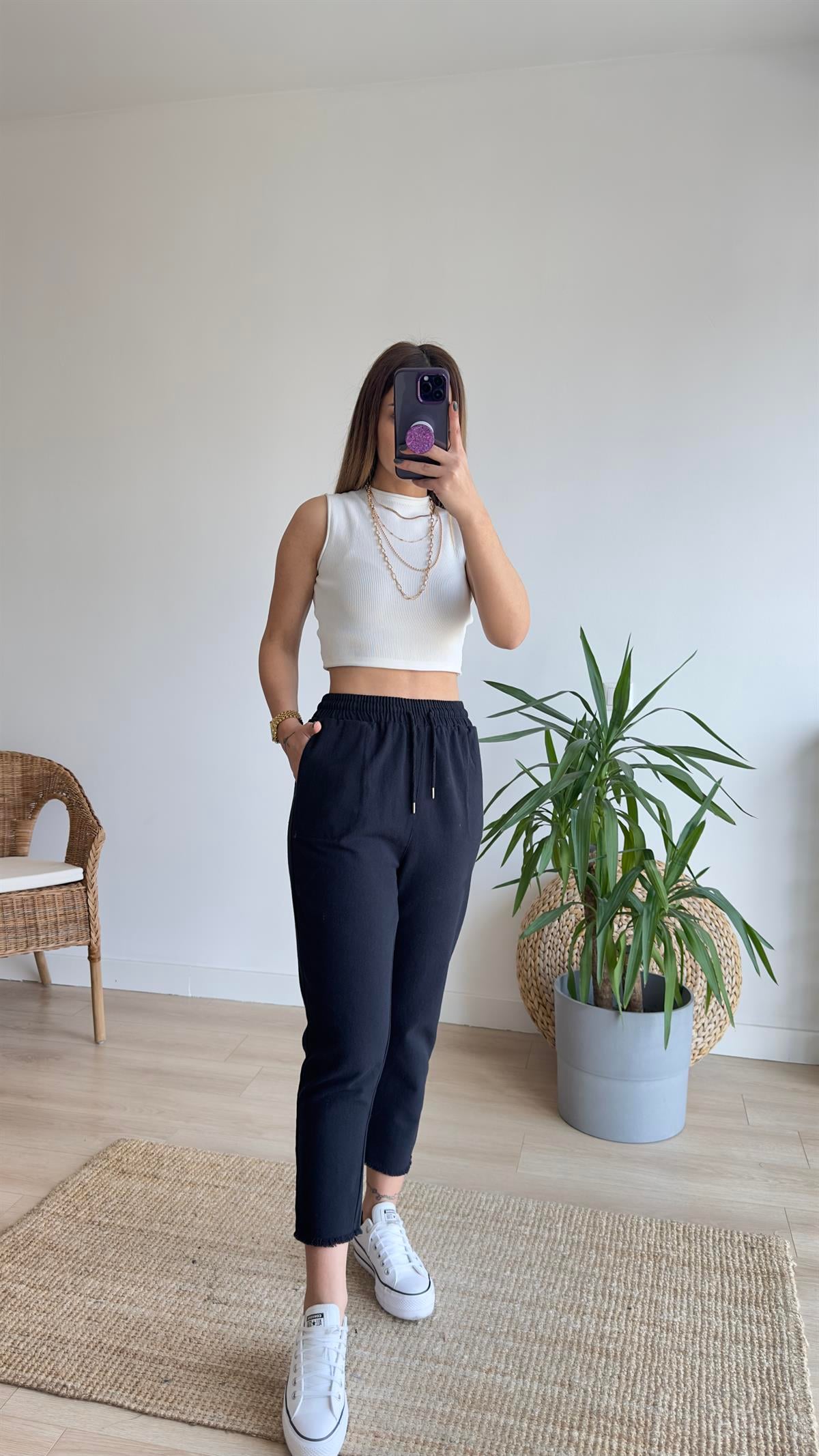 Beli Lastikli Siyah Gabardin Pantolon