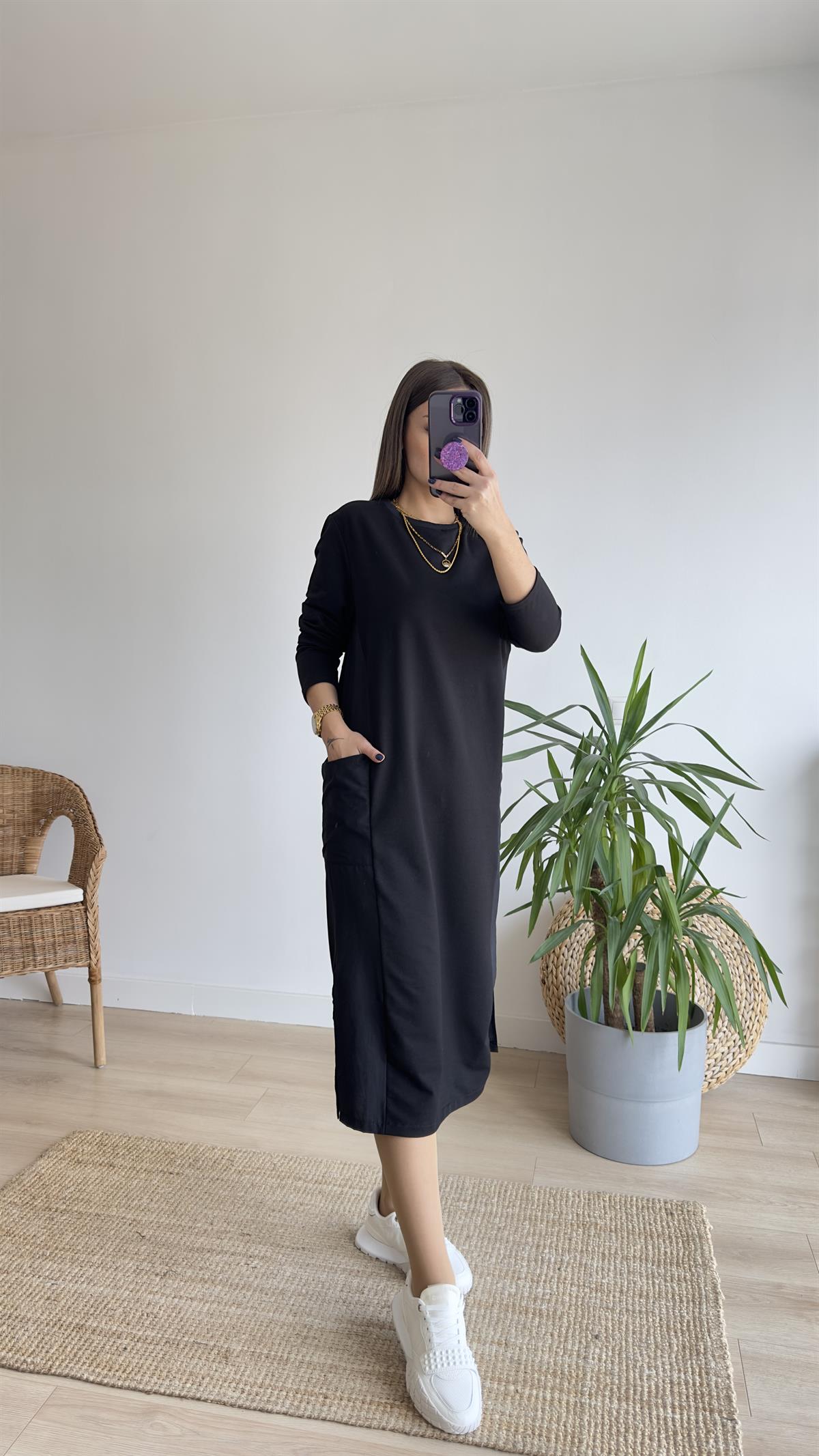 Yanları Poplin İki İplik Basic Elbise 
