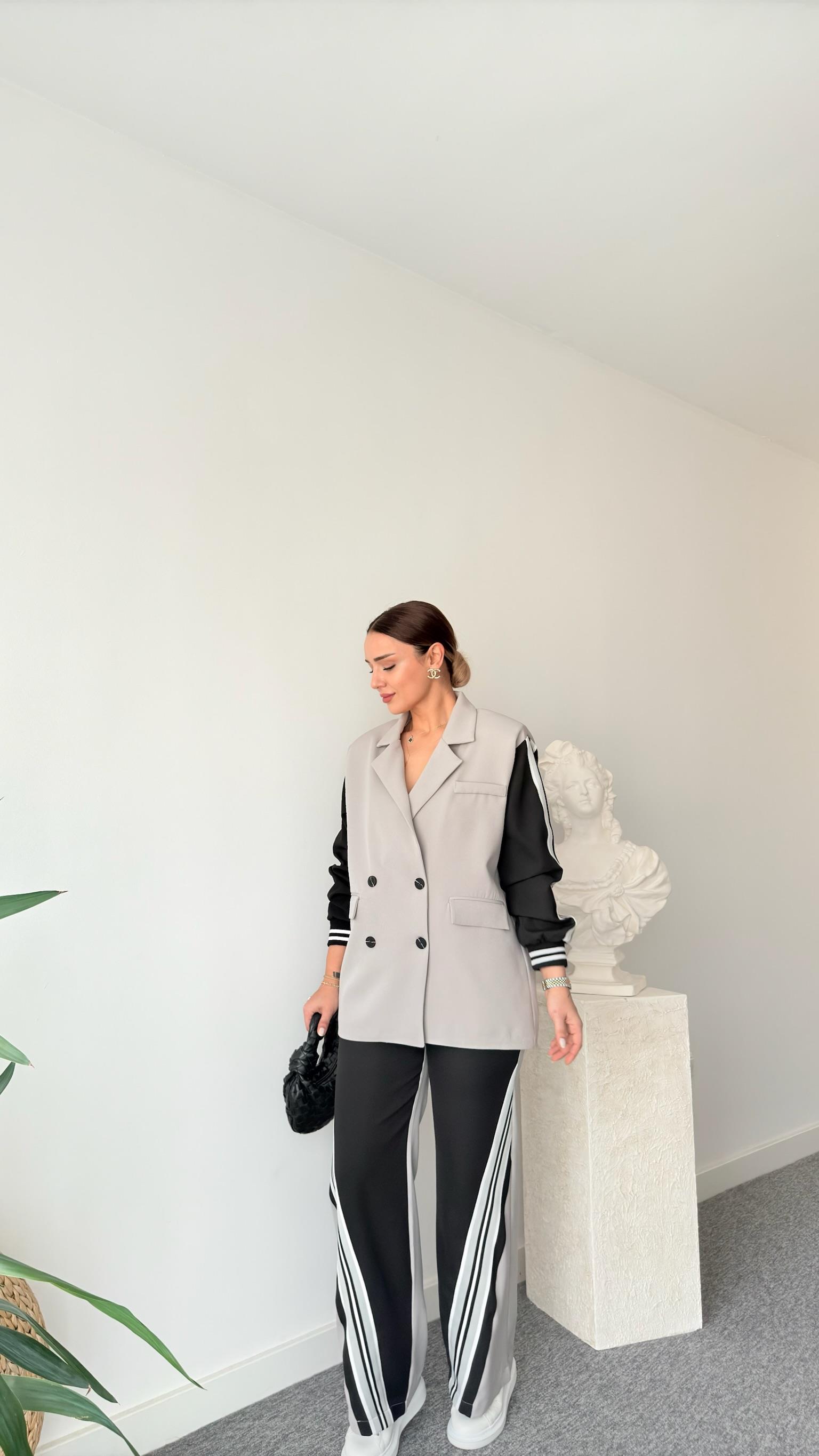 Şeritli Pantolon Blazer Ceket Takım