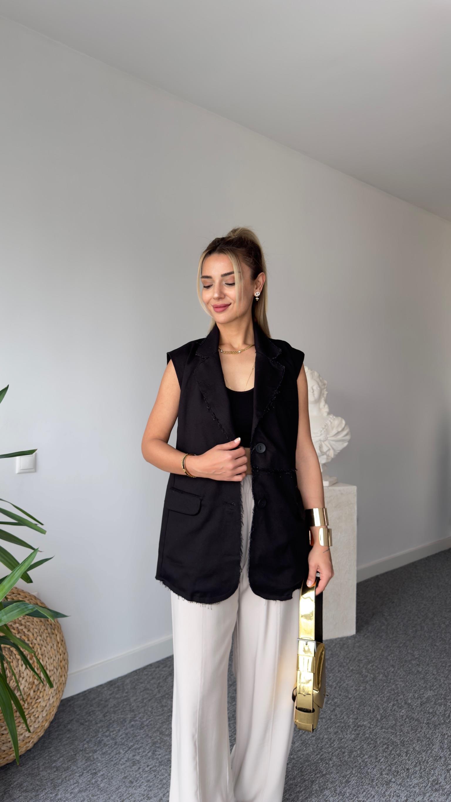 Siyah Pis Dikiş Tws Model Yelek