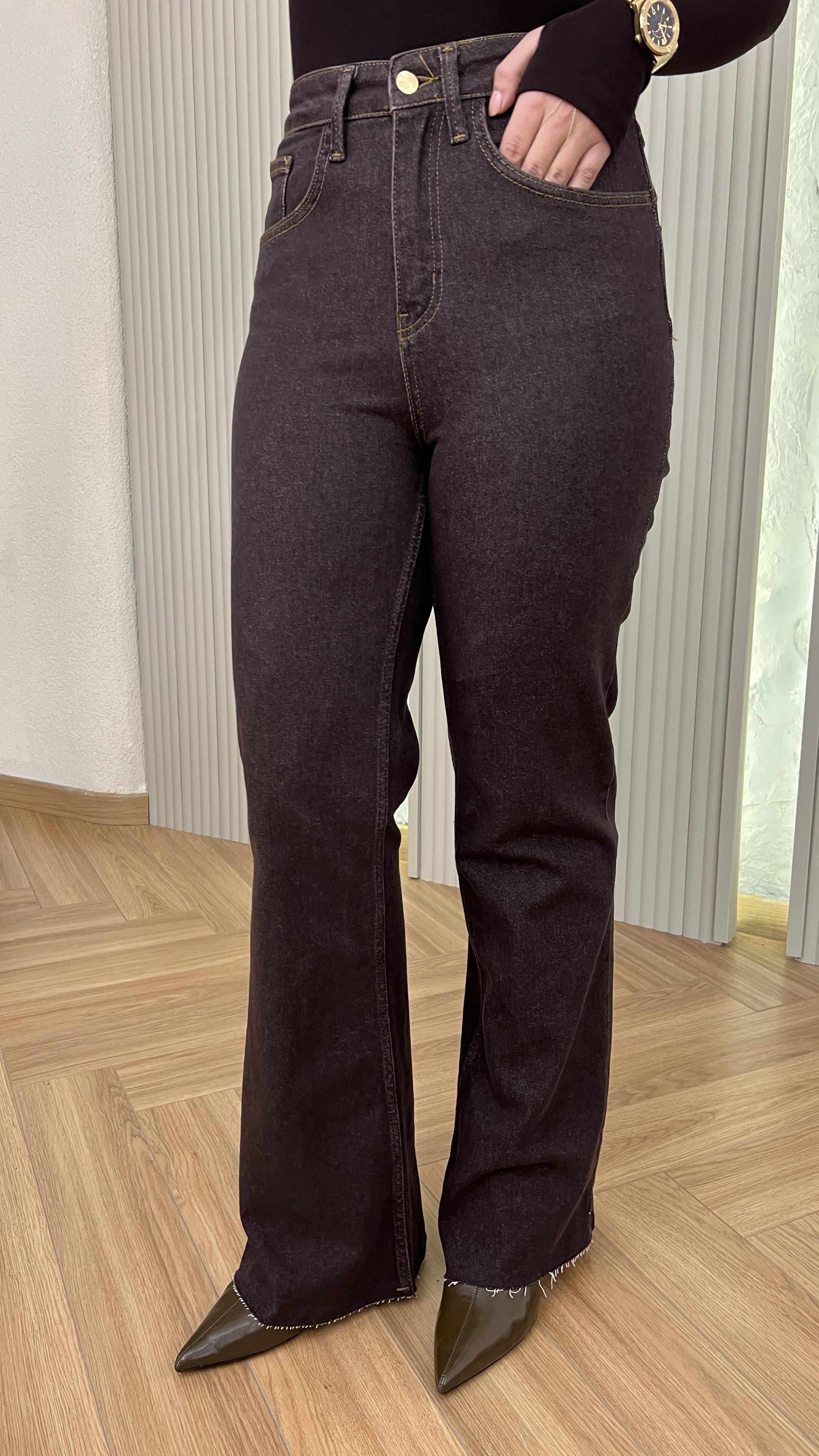 Kahve Harlem Push Up Etkili Likralı Jean